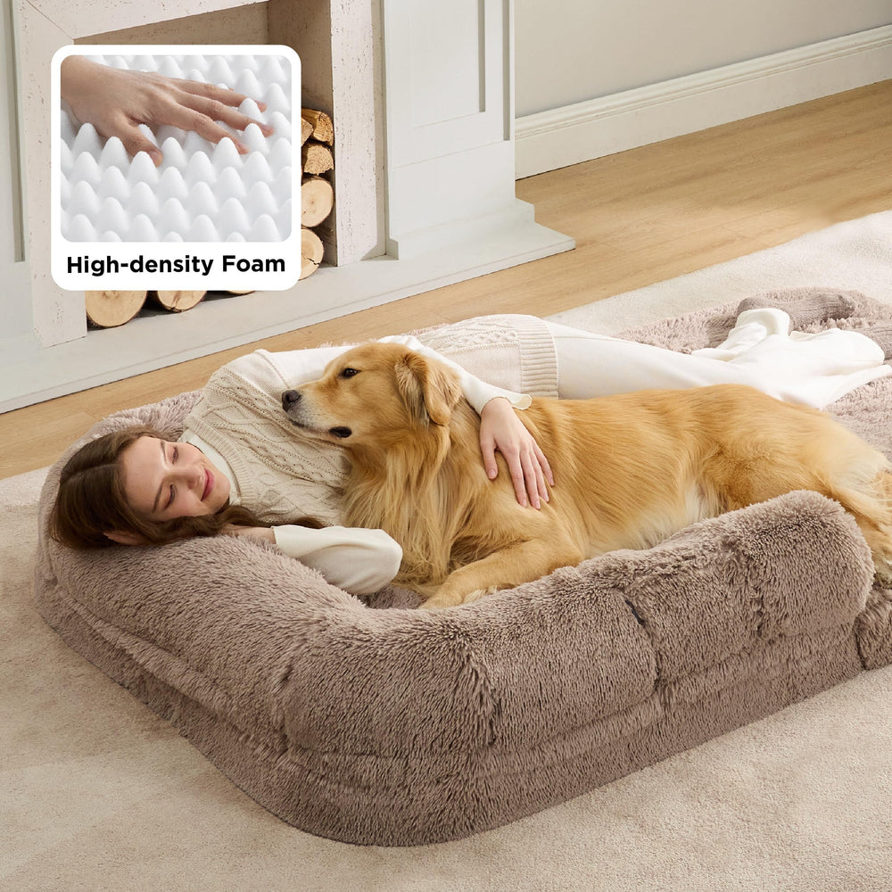 Bedsure foldable human dog bed bolster detail shows supportive edge for neck and head comfort.