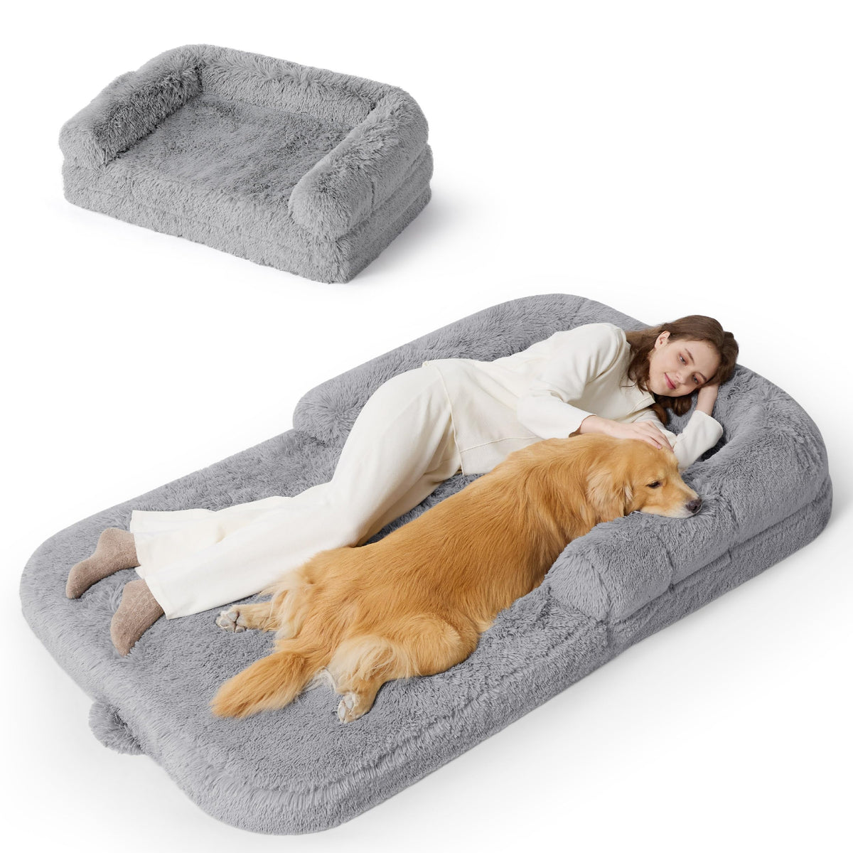 Bedsure foldable giant bed for lounge with pets, spacious and versatile.
