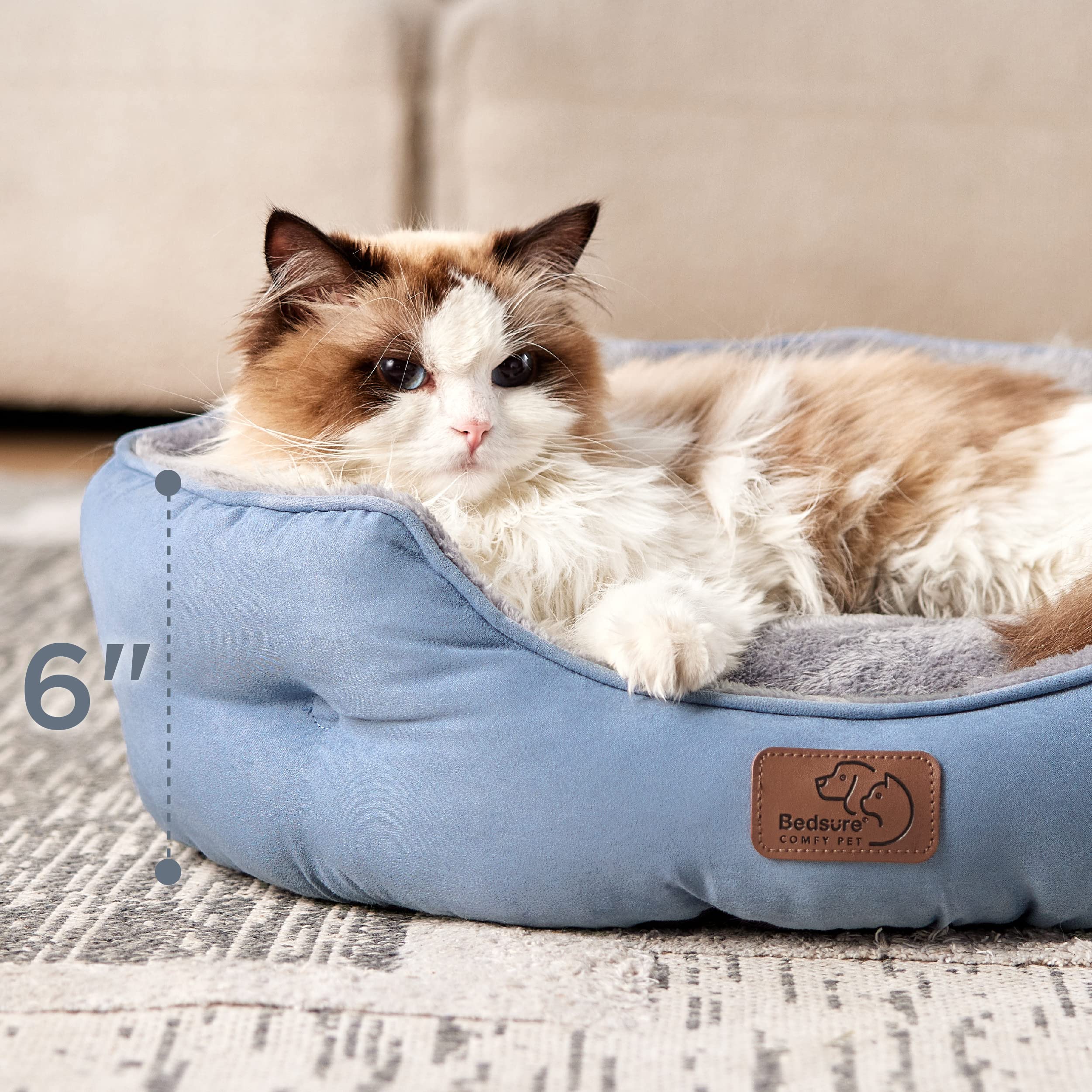 Bedsure frost blue bed complements home decor while comforting pets.