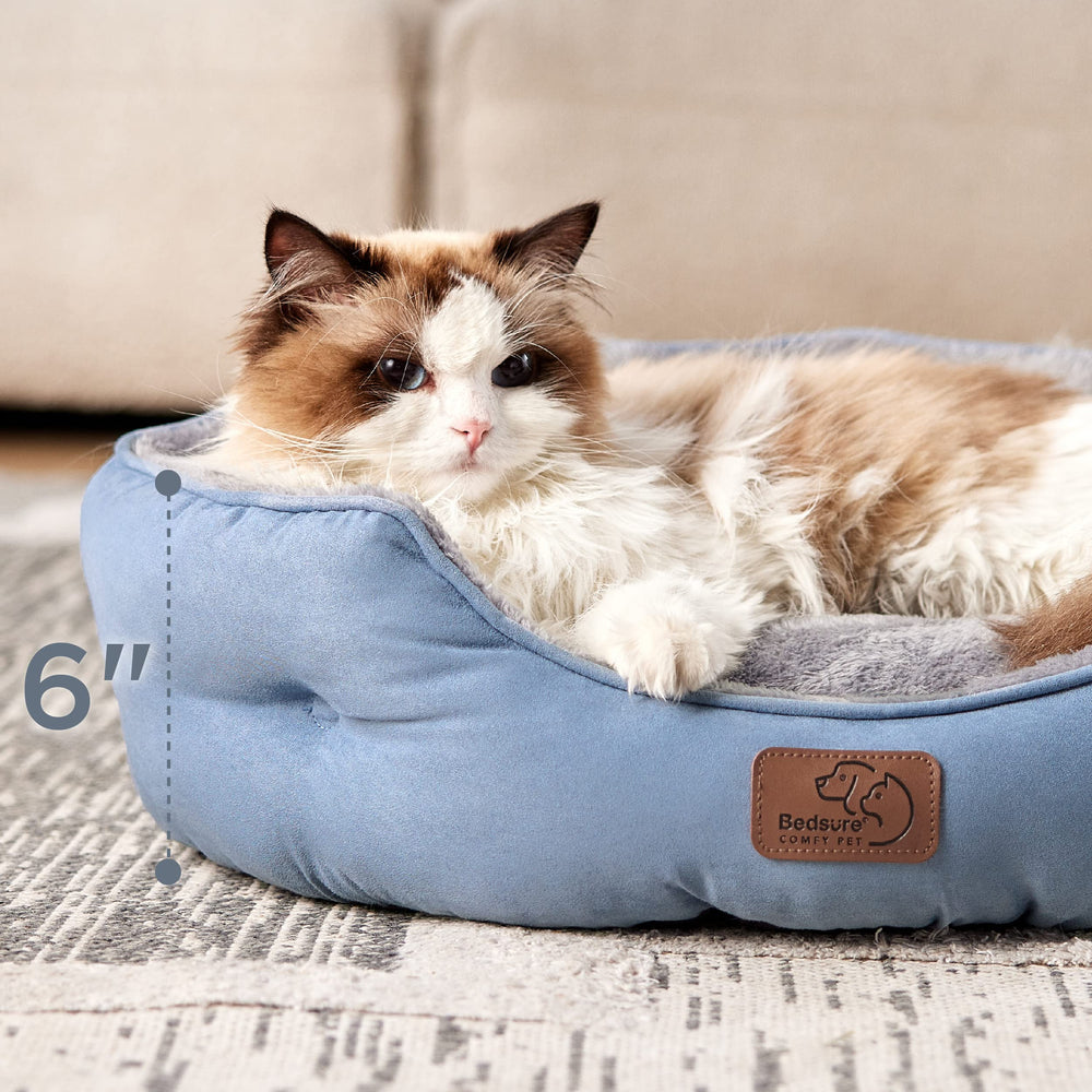 Bedsure frost blue bed complements home decor while comforting pets.