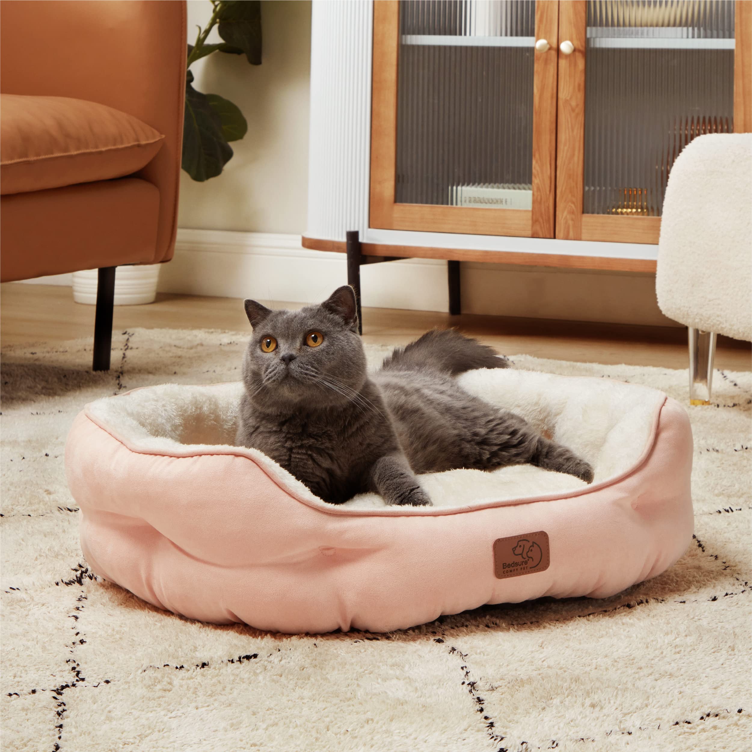 Bedsure peach pink indoor pet bed suitable for cats and small dogs
