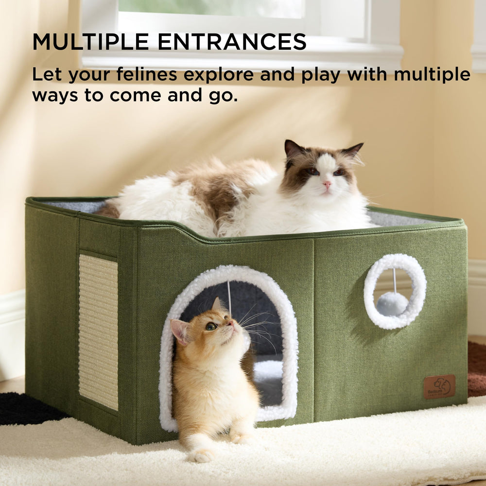 Bedsure large cat bed interior cube highlights spacious hideaway for naps.
