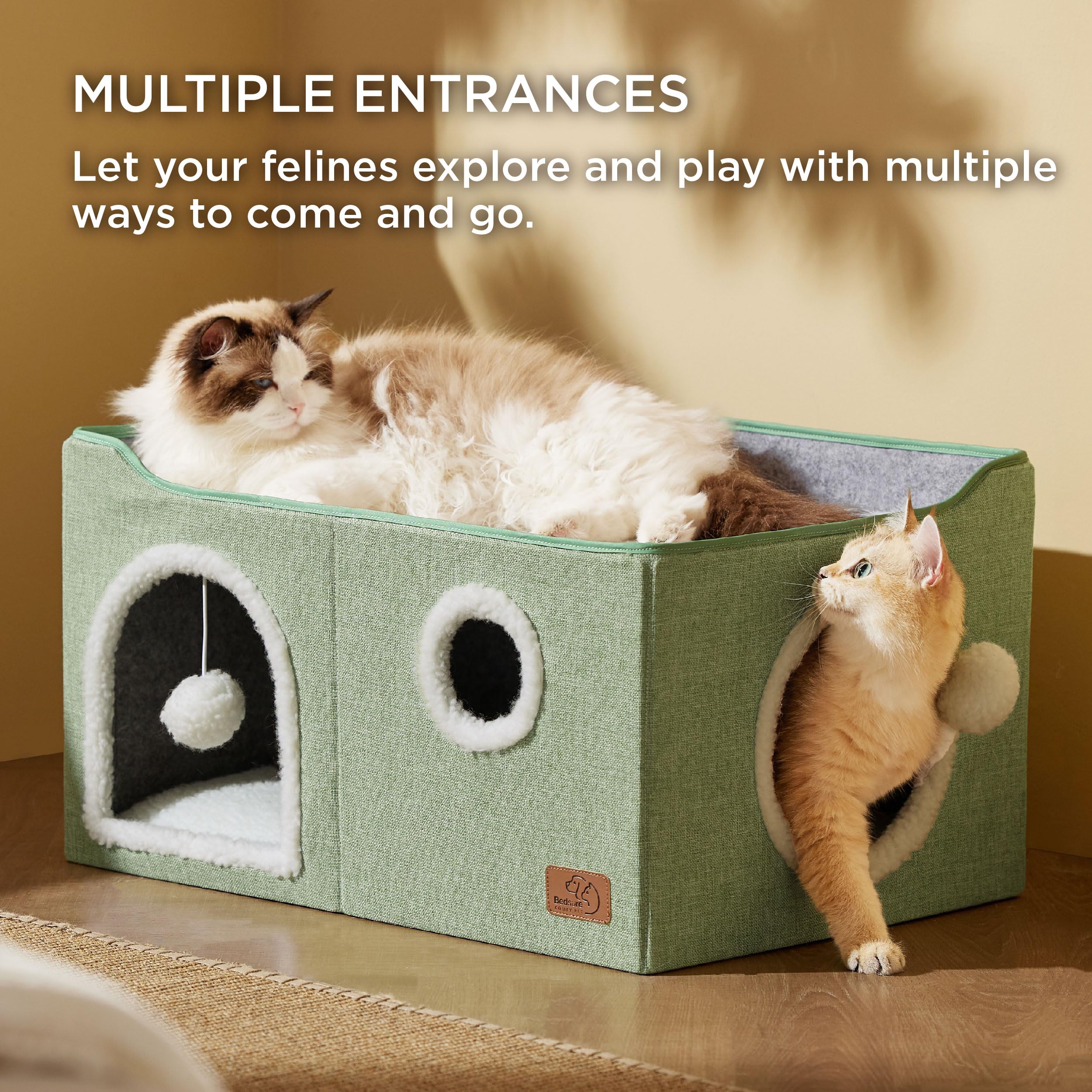 Bedsure large cat beds indoor side view highlighting extra width for lounging.