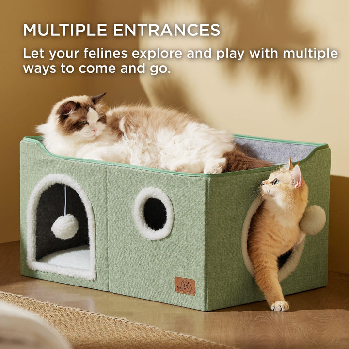 Bedsure large cat beds indoor side view highlighting extra width for lounging.