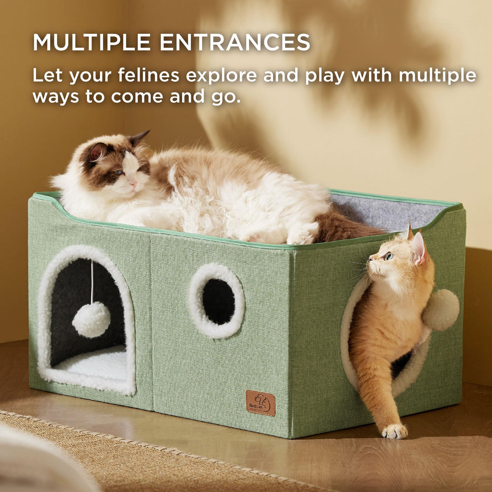 Bedsure large cat beds indoor side view highlighting extra width for lounging.