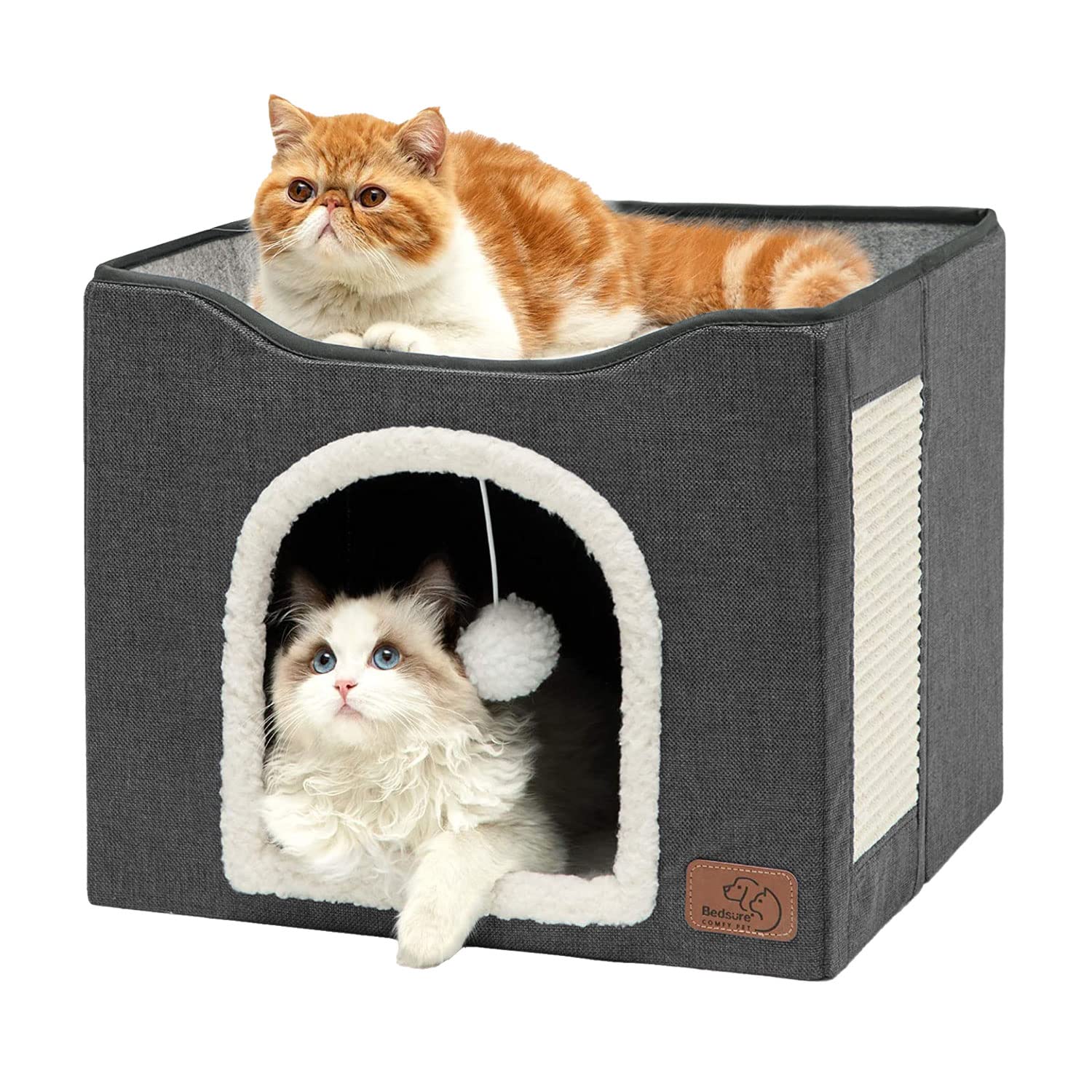 Bedsure large cat cave assembly shows sturdy MDF frame for long-lasting use.