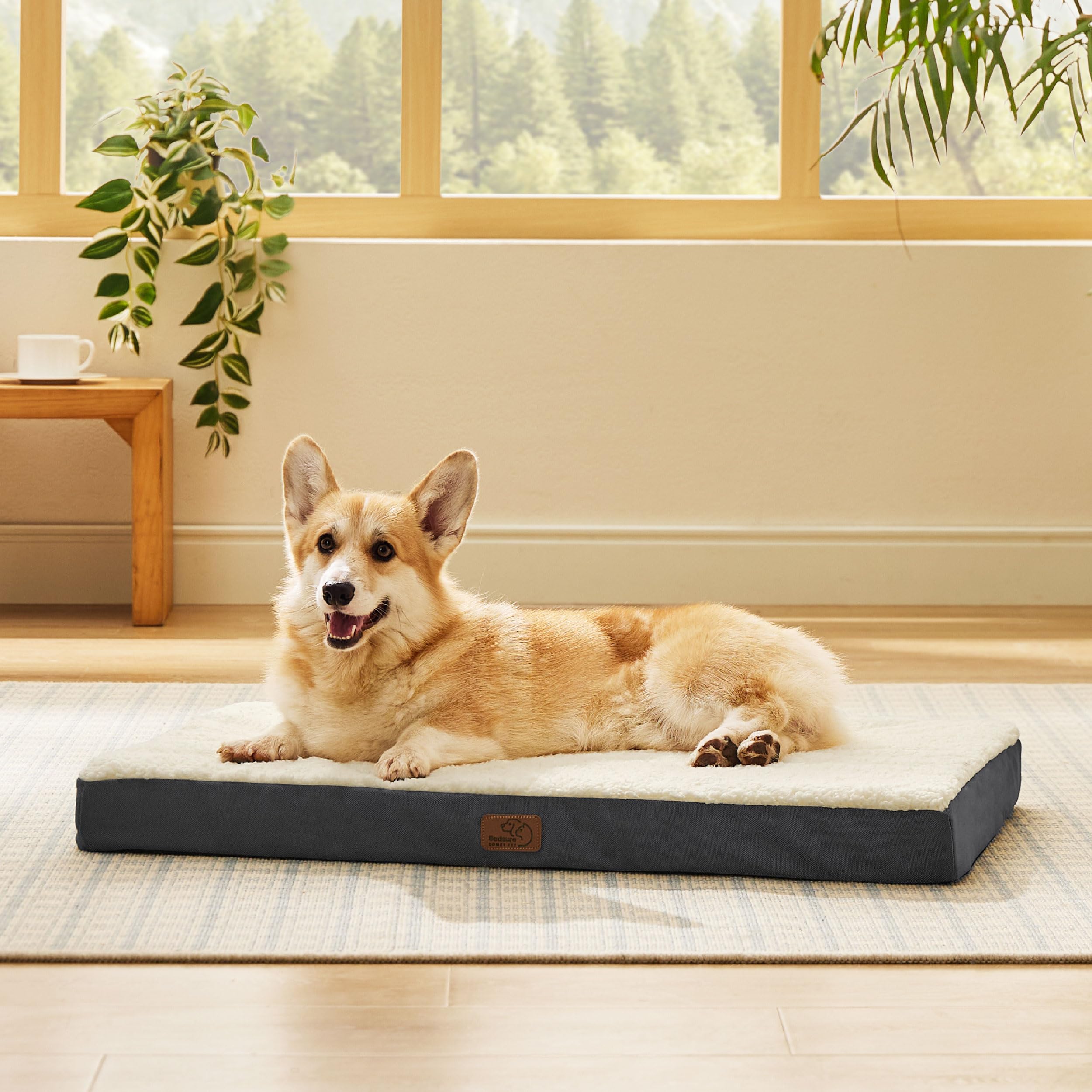 Bedsure large dog bed in crate offers roomy sleep for dogs up to 50 lbs.