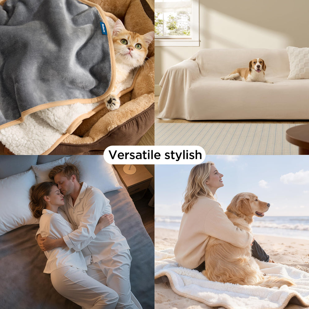 Bedsure large-dog warm and comfy blanket on sofa.
