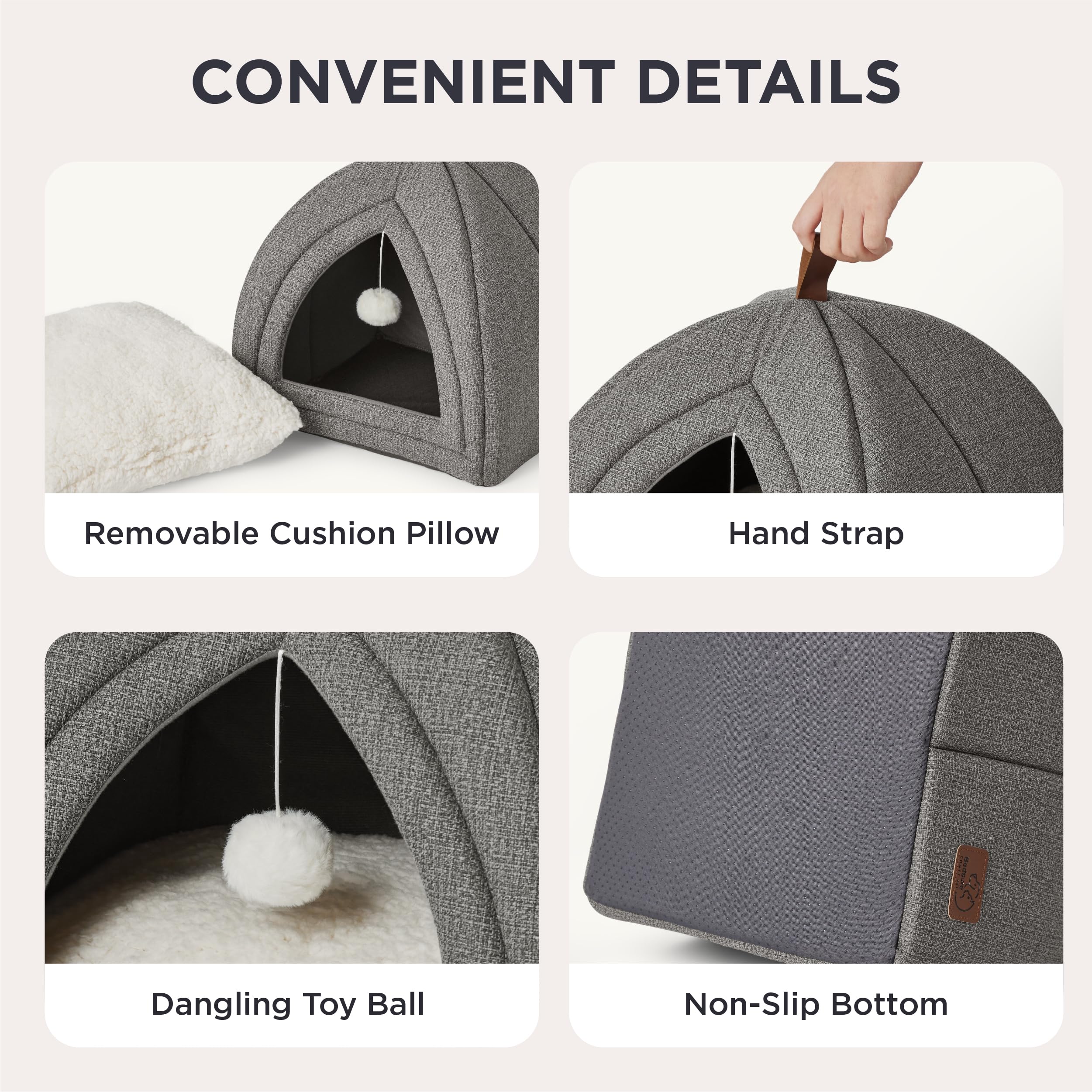 Bedsure non-slip bottom cat bed gray stays put on tile or wood floors.