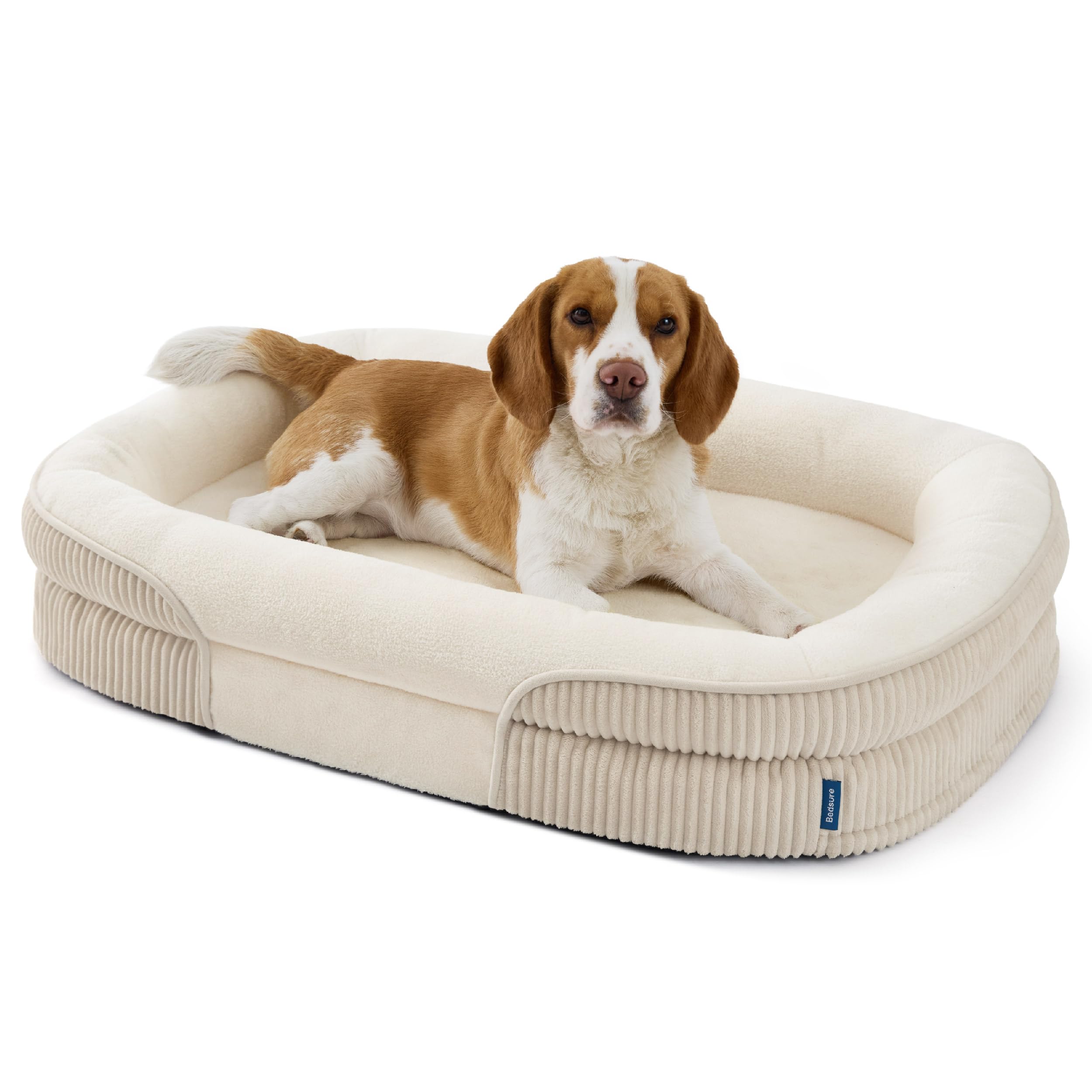 Bedsure orthopedic dog bed front view showing oval bolster for joint-friendly support