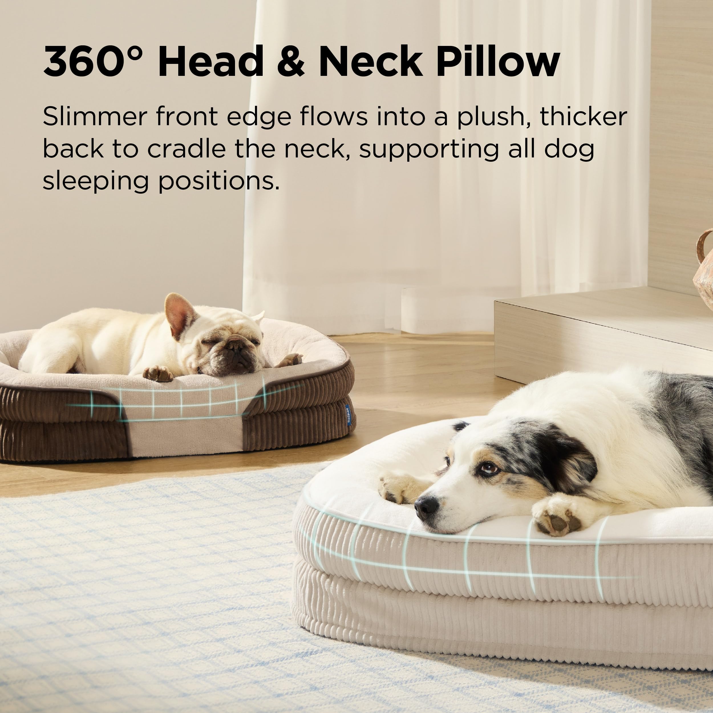 Bedsure orthopedic dog bed side view emphasizes full-coverage neck rest and plush wrap