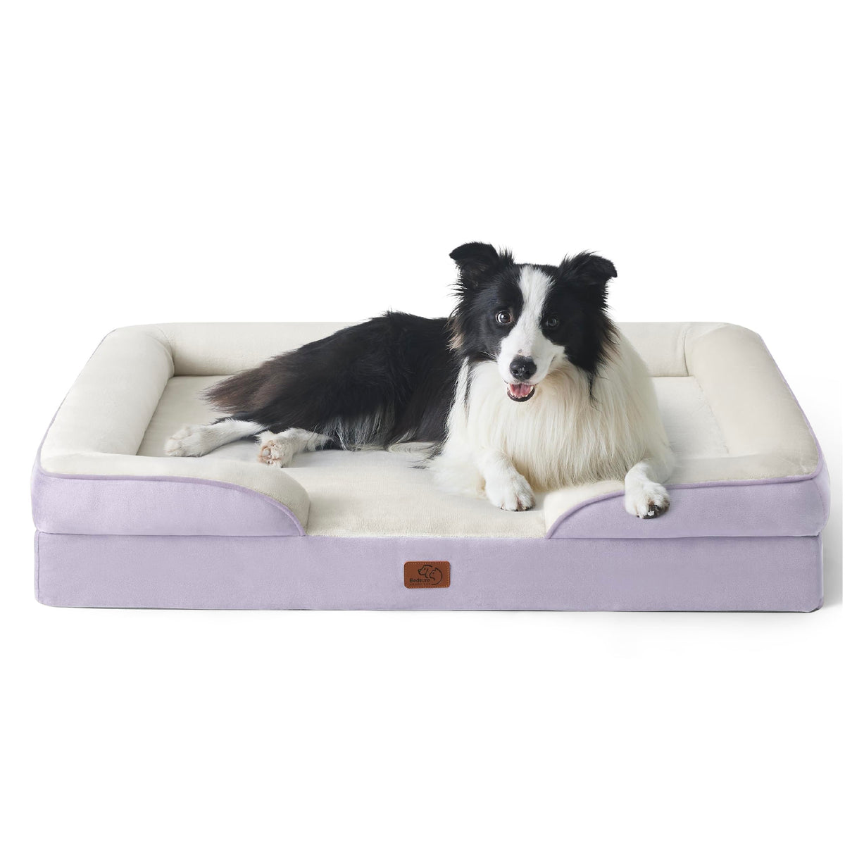Bedsure orthopedic dog bed lavender 35-inch front view shows roomy sleeping space.