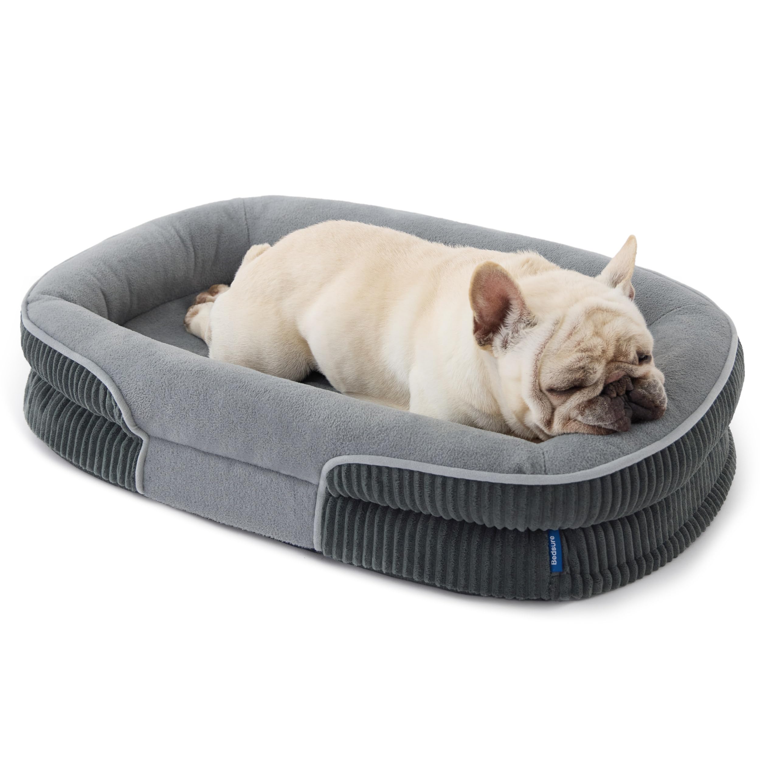 Bedsure orthopedic dog bed with oval bolster for balanced joint support.