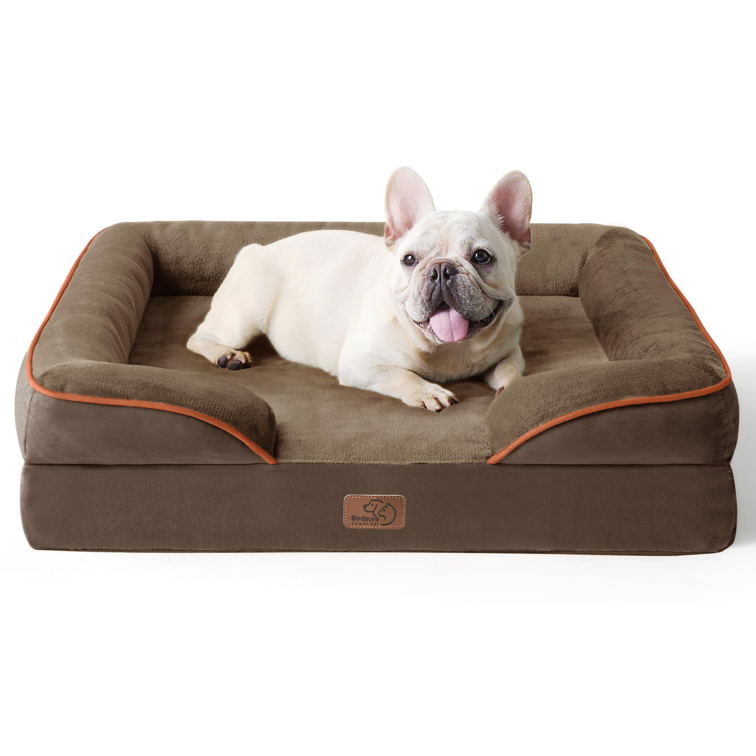 Bedsure orthopedic dog bed medium front view with bolster for secure lounging