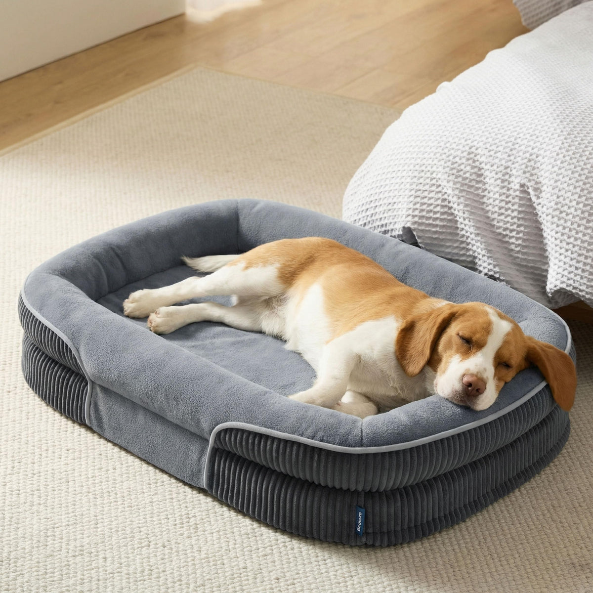 Bedsure orthopedic dog bed with oval bolster for head and neck support