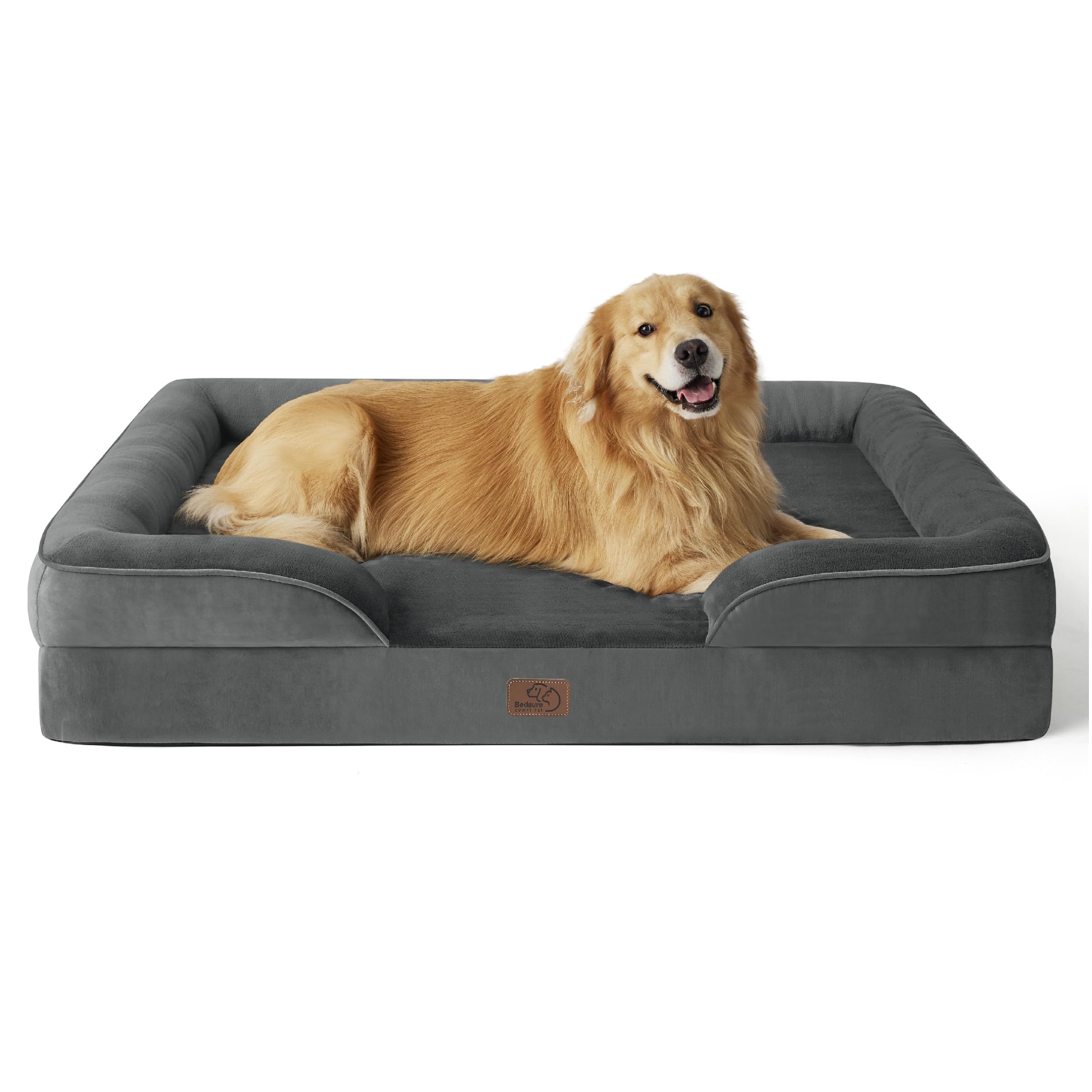 Bedsure Orthopedic Dog Bed XL Plus foam closeup highlighting supportive egg-crate foam for comfort.