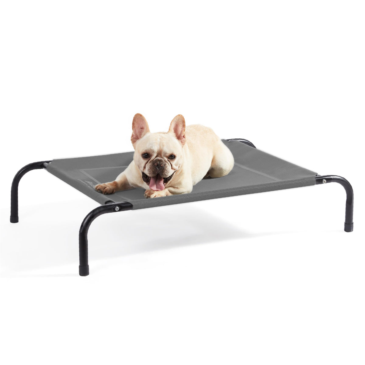 Bedsure outdoor elevated dog bed in grey with breathable mesh and 43-inch length.