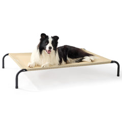 Bedsure outdoor elevated dog bed in khaki, 49-inch, promotes elevated cooling comfort.