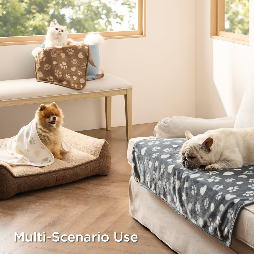 Bedsure paw-print blanket in light brown for small dogs.