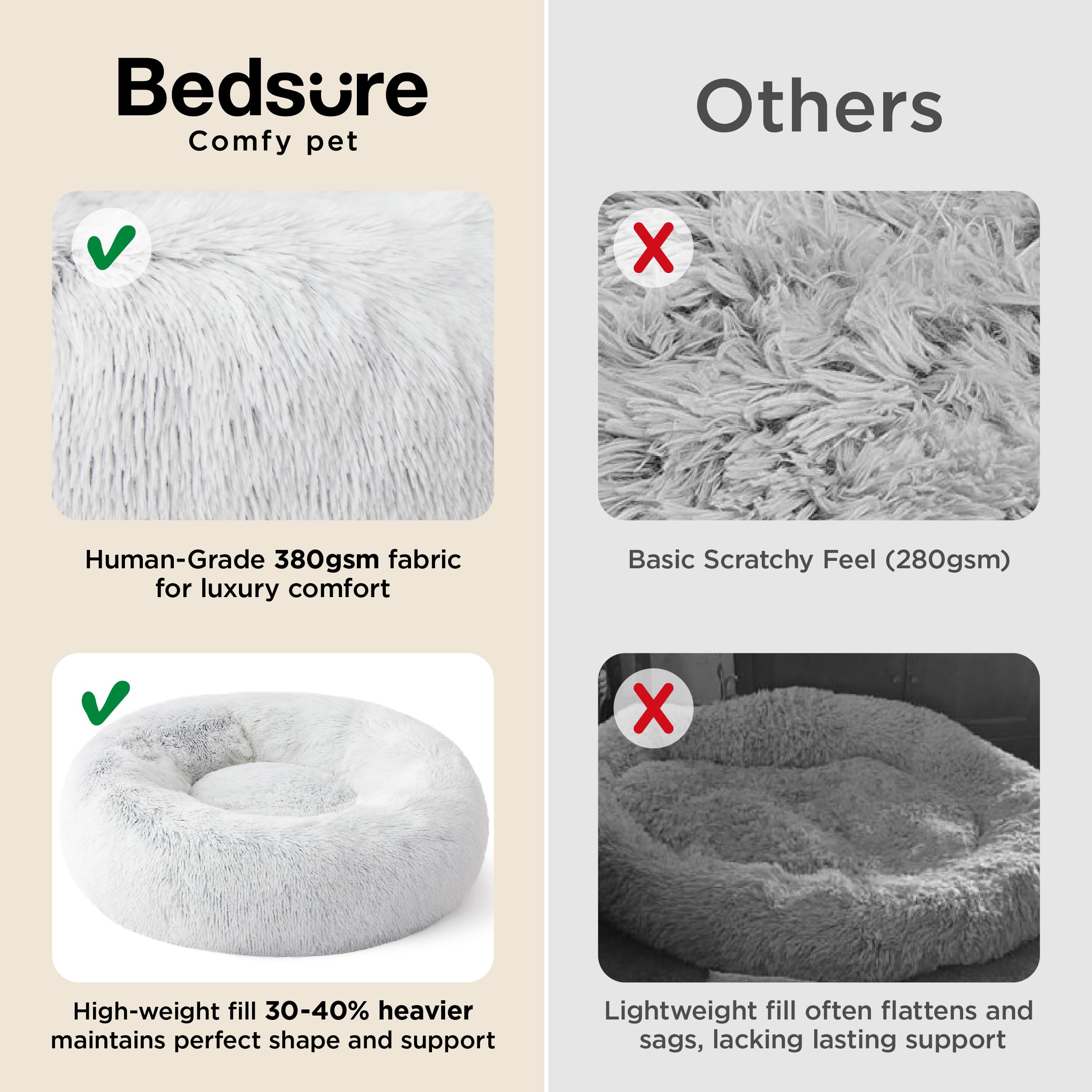 Bedsure pet bed anti-slip base keeps the cozy retreat in place during naps.