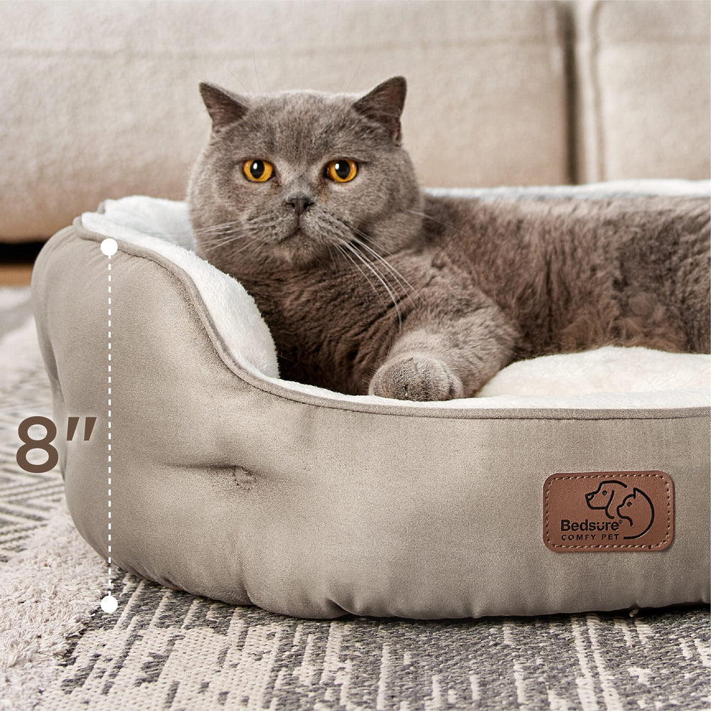 Bedsure pet bed with round bolster supporting head and neck for comfort