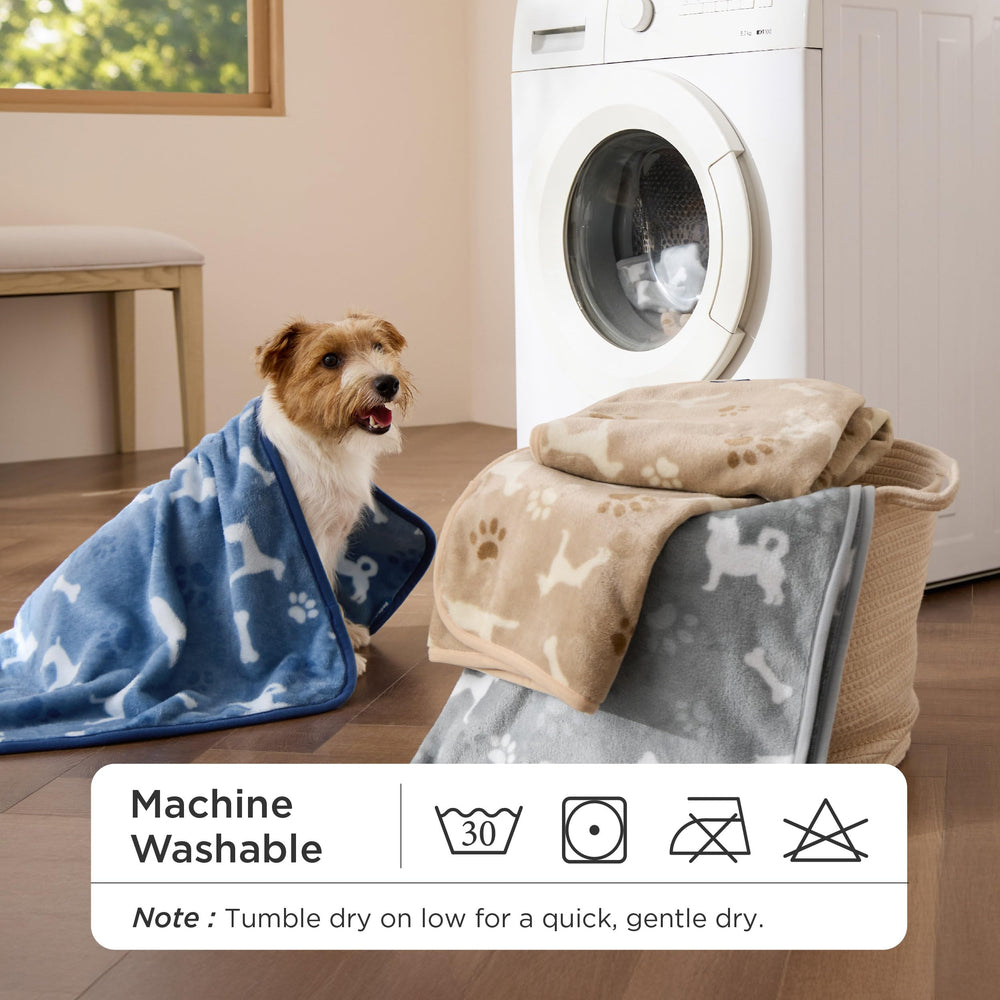 Bedsure blue pet blanket close-up, showcasing softness and multi-use potential.