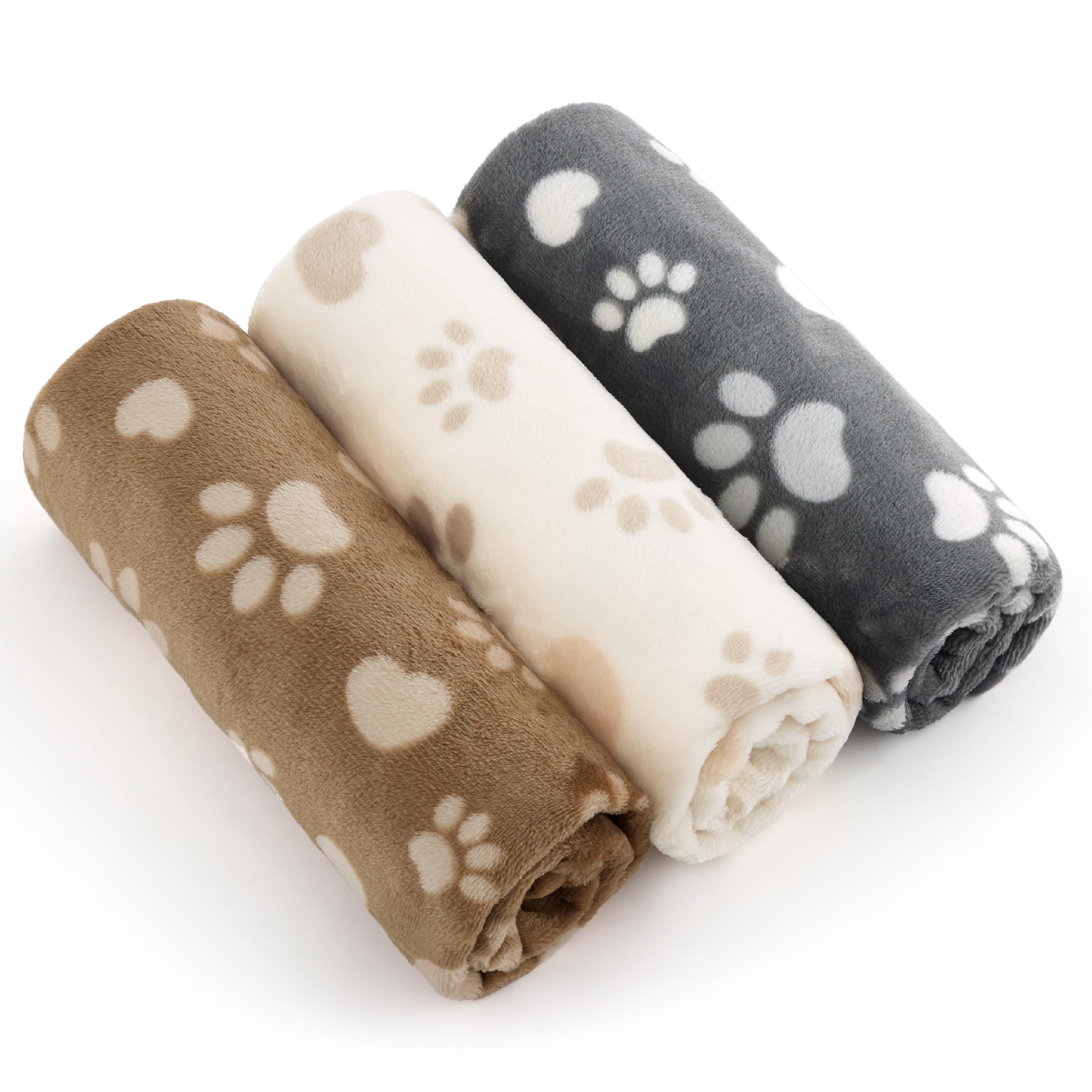 Bedsure 3-pack paw-cream blanket for cozy naps and crate comfort.