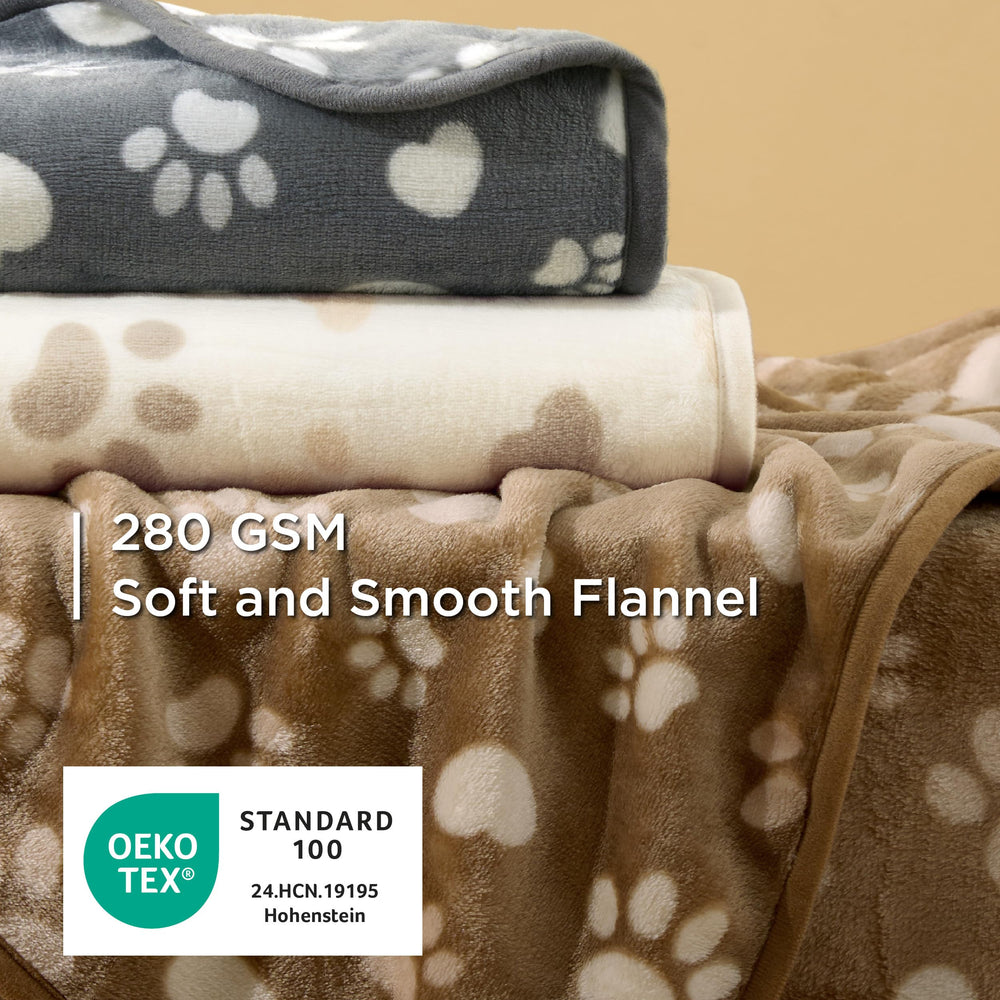 Bedsure 3-pack paw-light-brown blanket for small dogs and cats.
