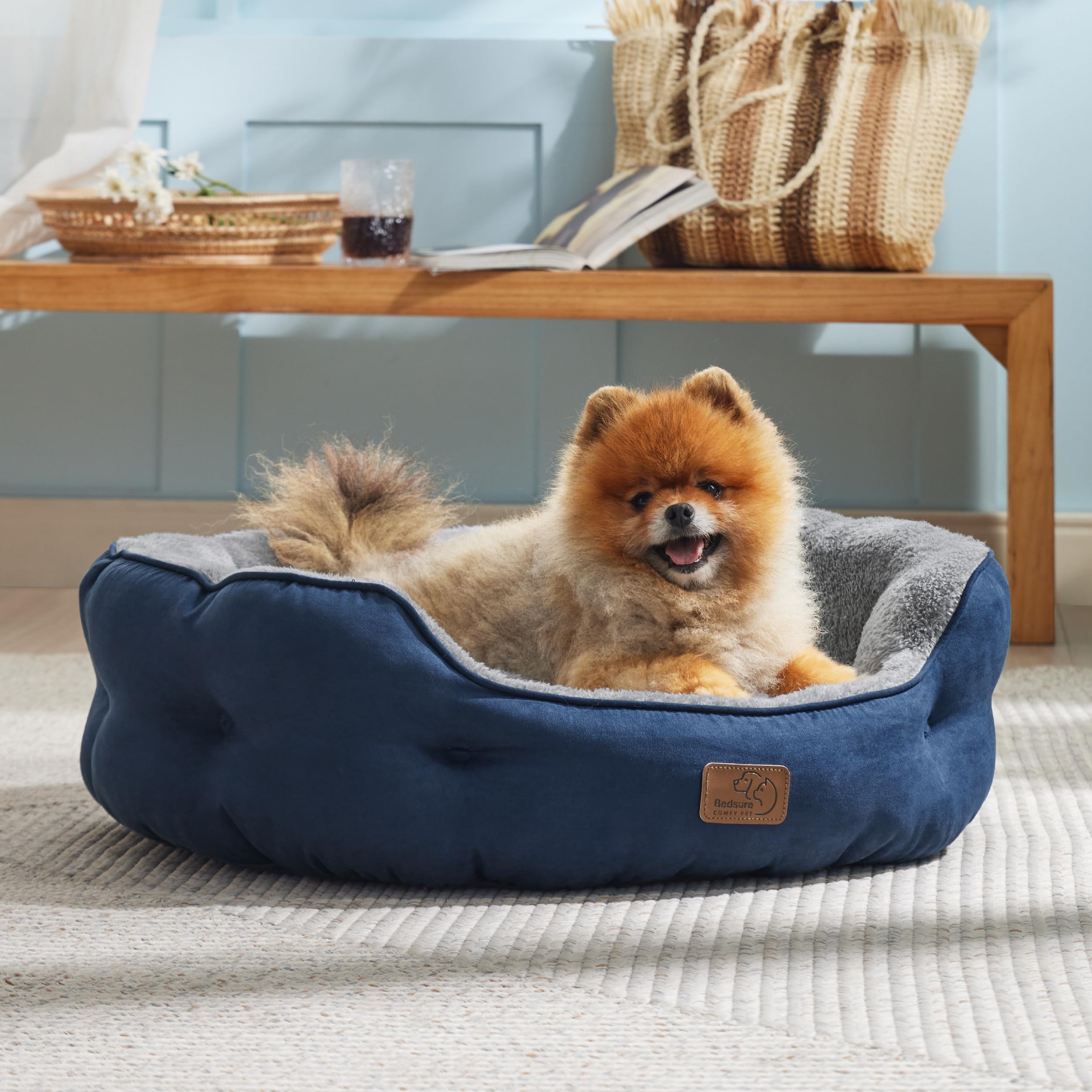 Bedsure round bed navy cat-friendly design supports indoor cats