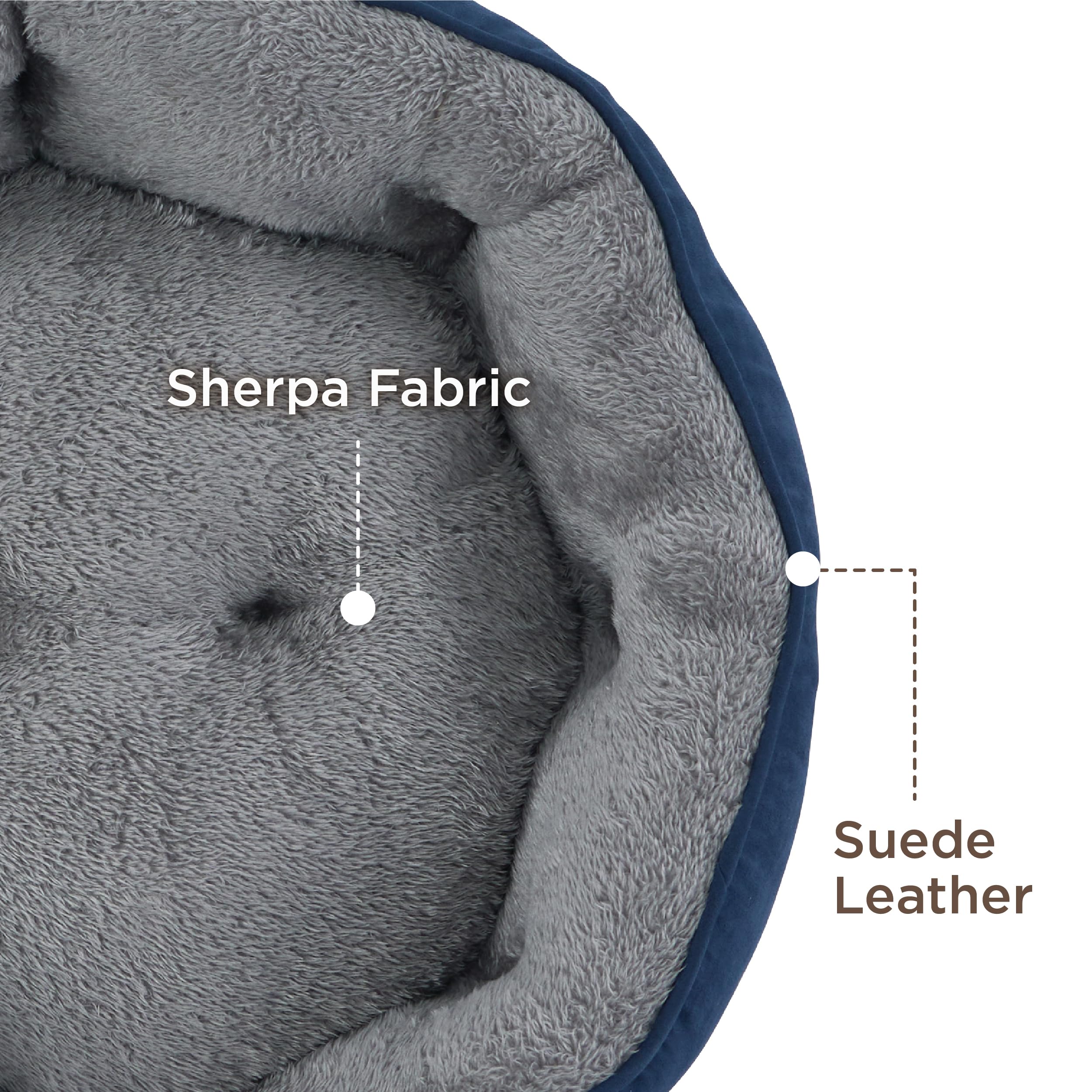 Bedsure round bed navy plush sherpa close-up highlights ultra-soft texture for cozy rests