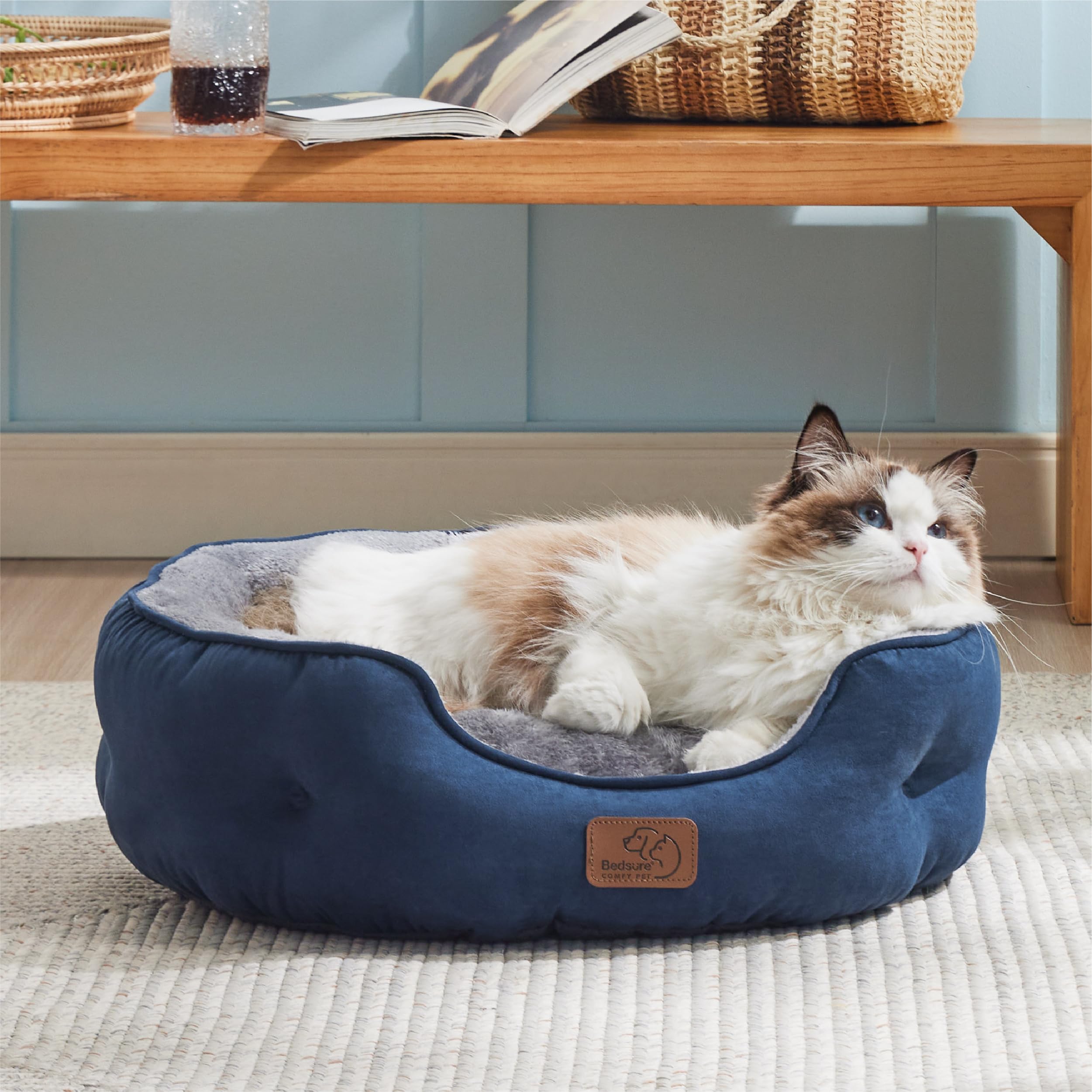 Bedsure round bed navy removable pillow cushion demonstrates easy machine washing