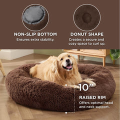 Bedsure Round dog bed with anti-slip base stays in place in coffee.