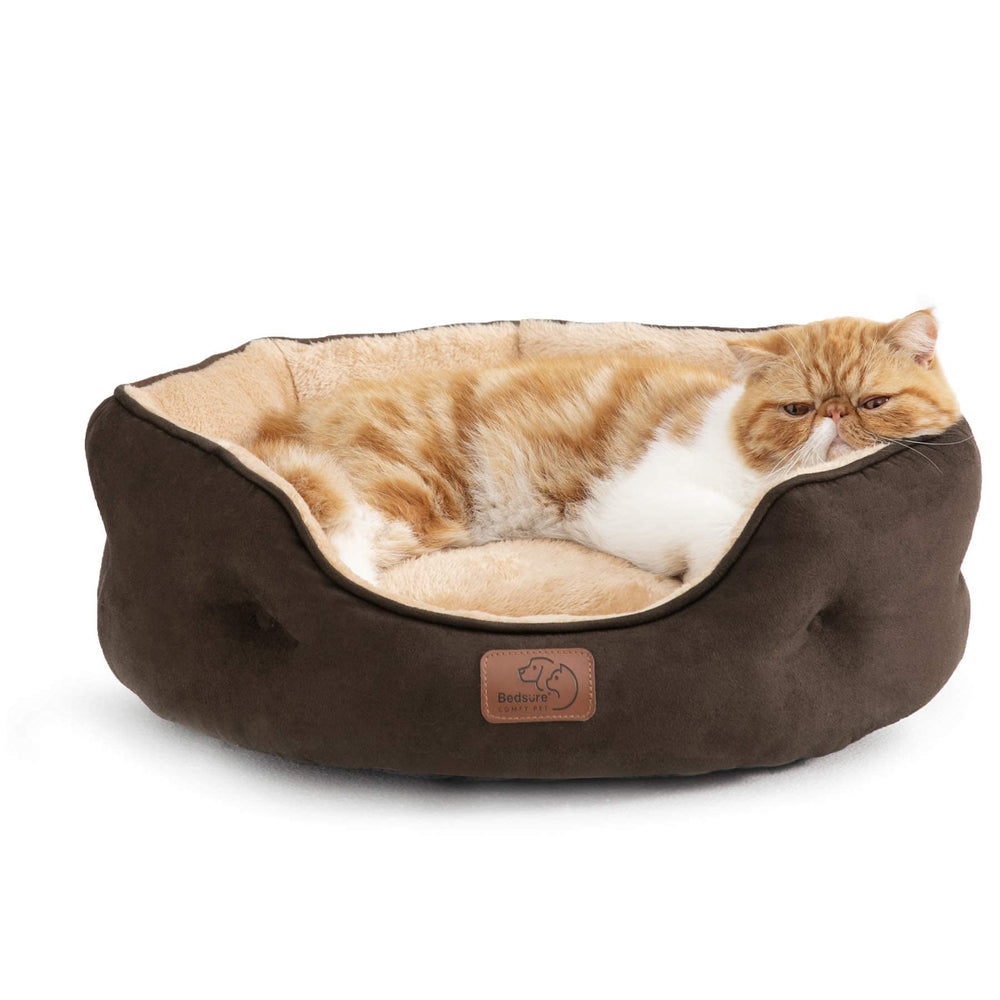 Bedsure round dog bed in brown with slip-resistant bottom for secure lounging