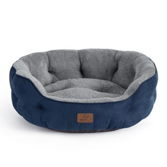 Bedsure navy round dog bed with plush sherpa surface for cozy naps.
