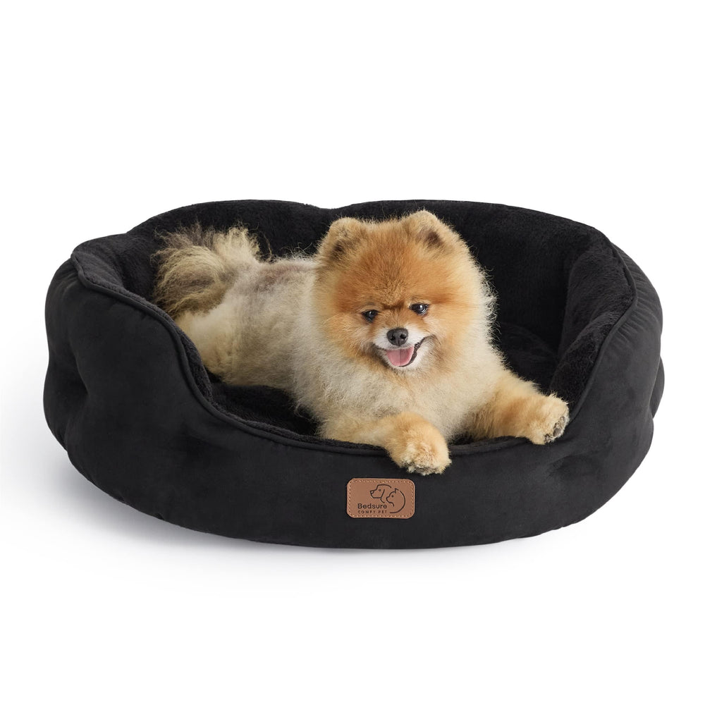 Bedsure round dog bed with sherpa plush for cozy lounging.