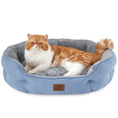 Bedsure round dog bed in frost blue provides cozy comfort for small dogs.