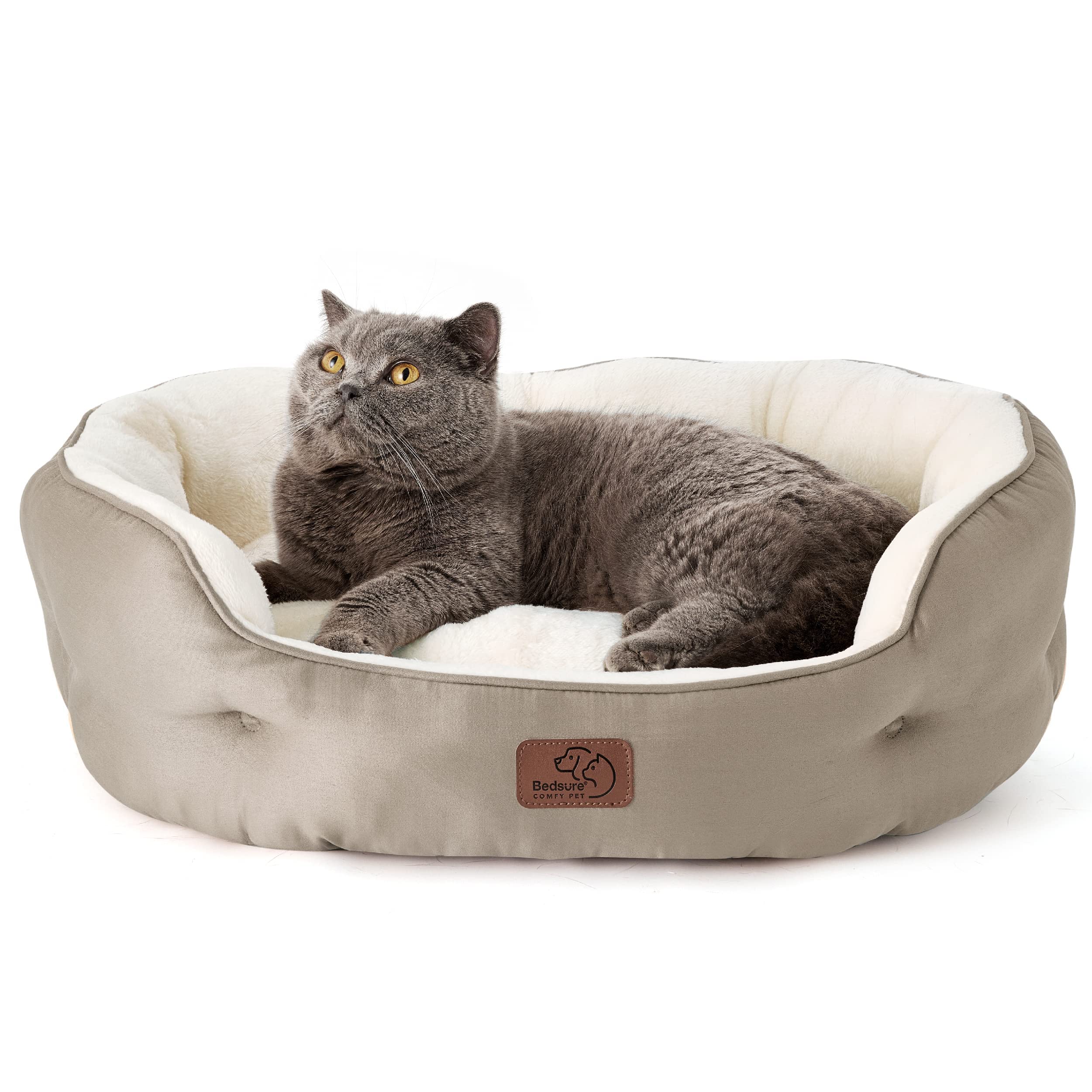 Bedsure round dog bed for small dogs in taupe, cozy and secure resting spot