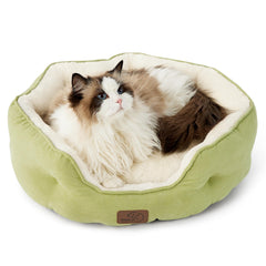 Bedsure round pet bed in pale bean green with cozy round shape for small pets