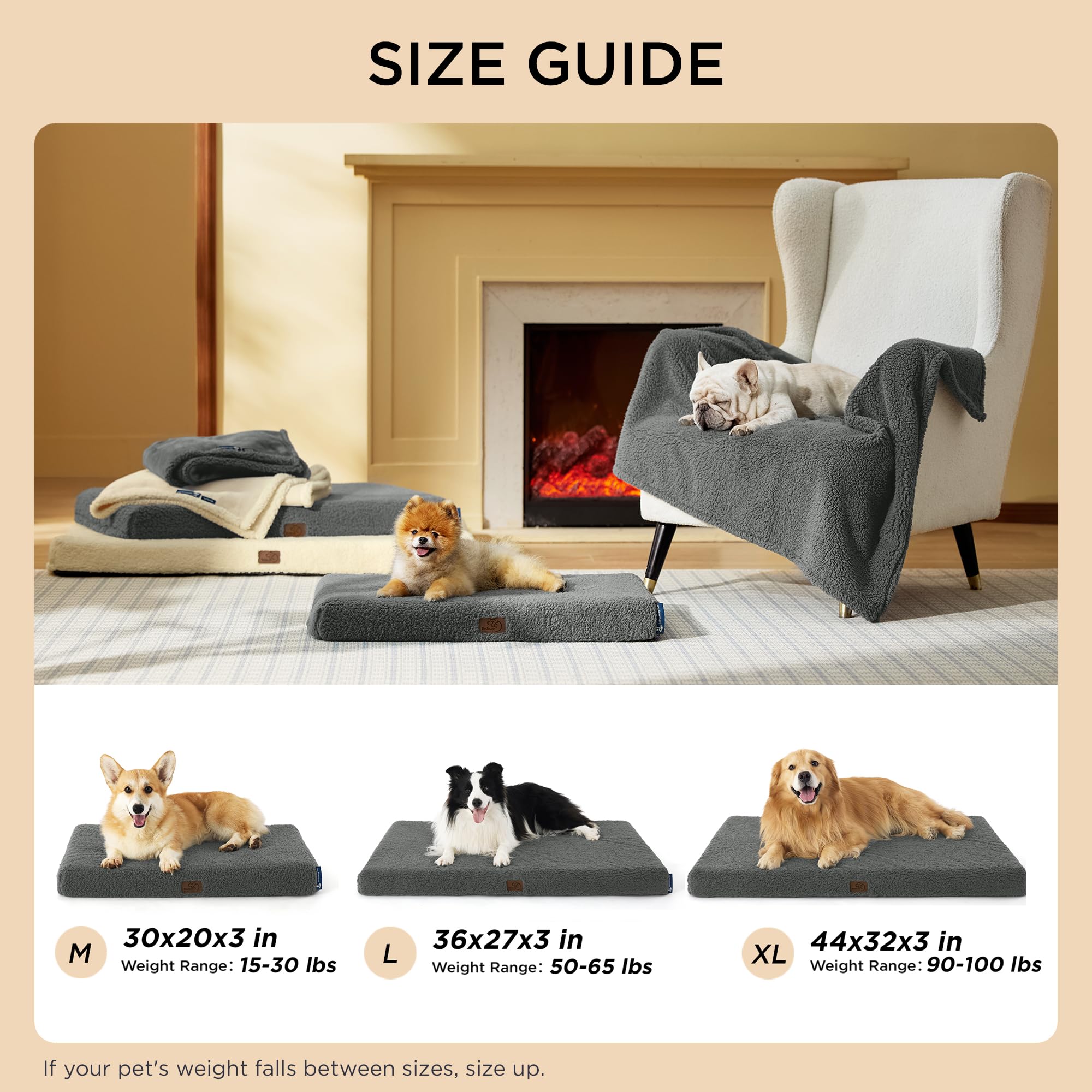 Bedsure self-warming dog bed large, anti-slip bottom, safer placement on slick floors