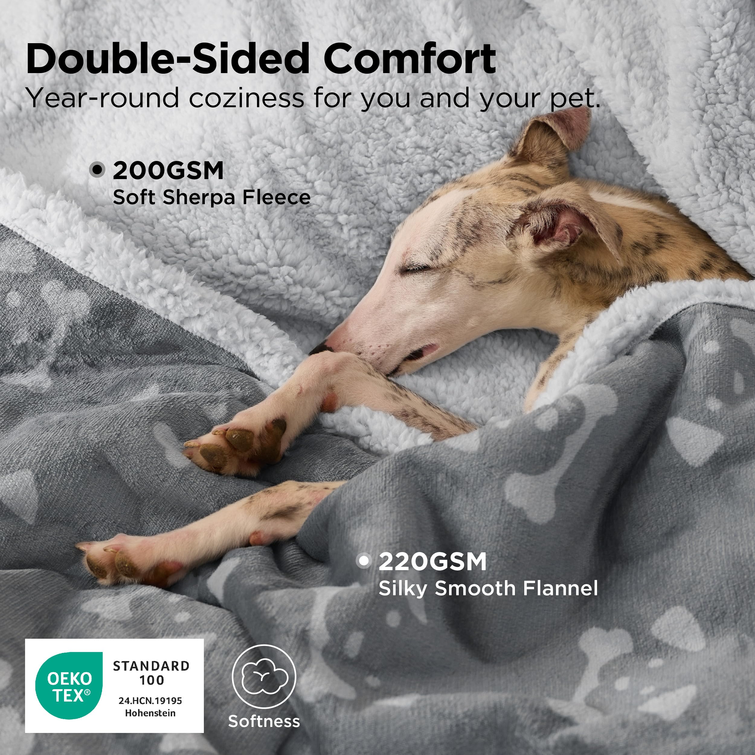 Bedsure sherpa fleece reversible blanket on sofa for cozy pet lounging