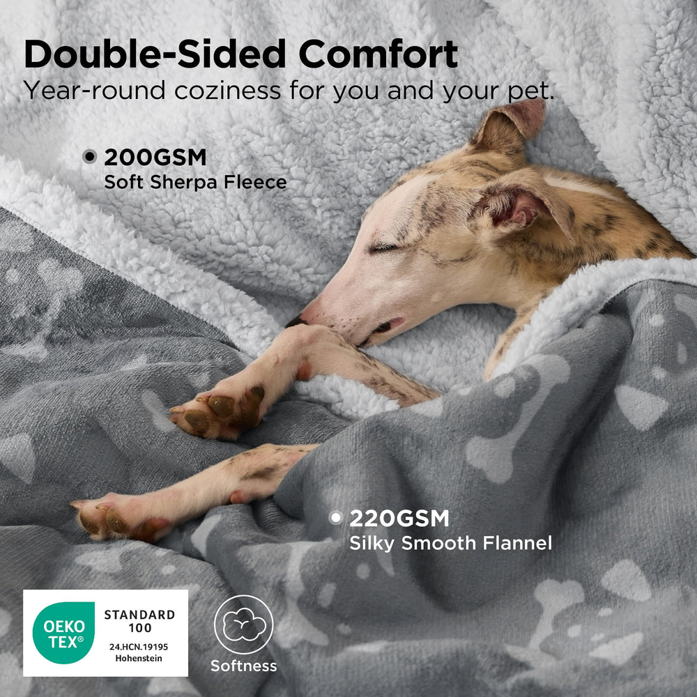 Bedsure sherpa fleece reversible blanket on sofa for cozy pet lounging