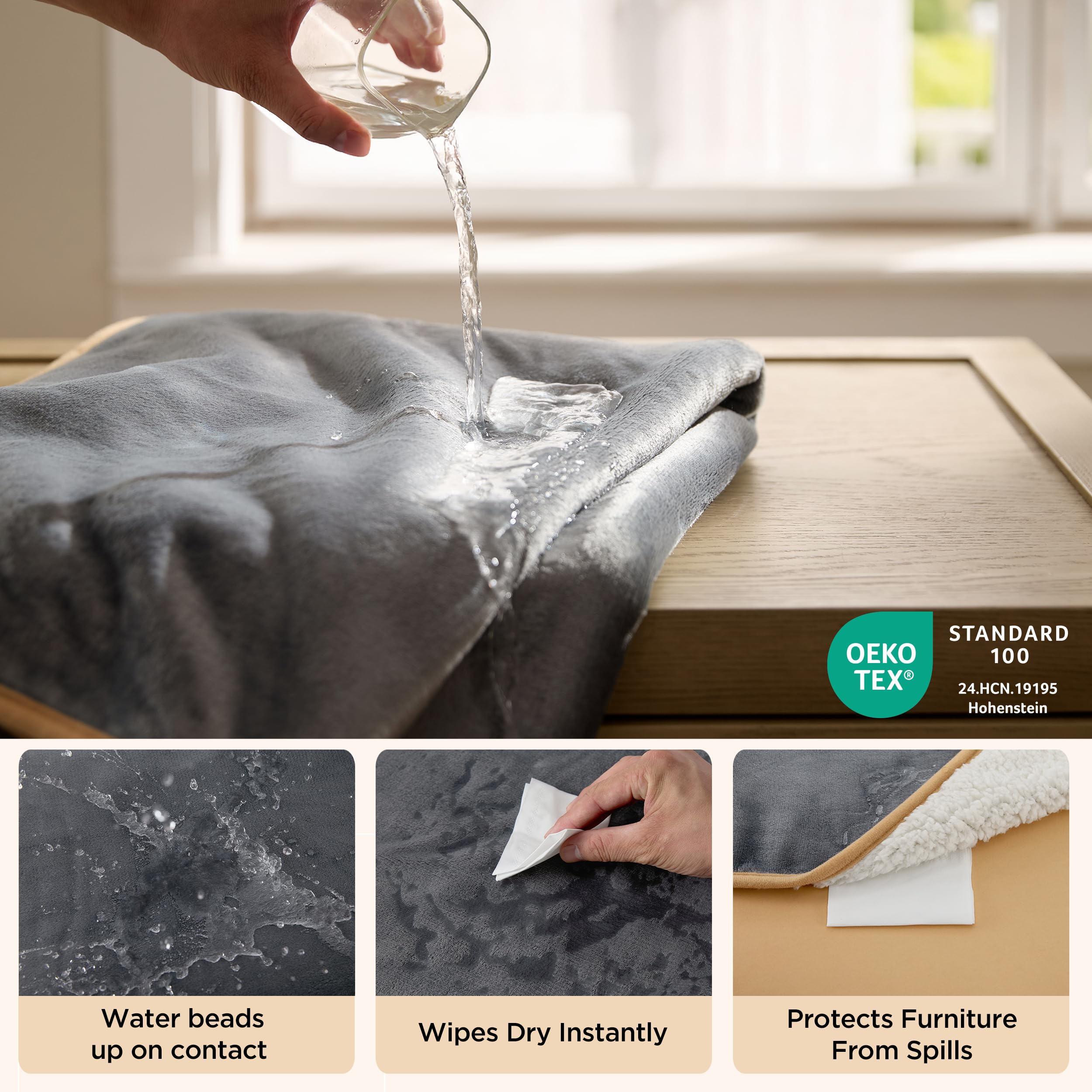 Bedsure sherpa side closeup shows plush warmth for pets during chilly nights.