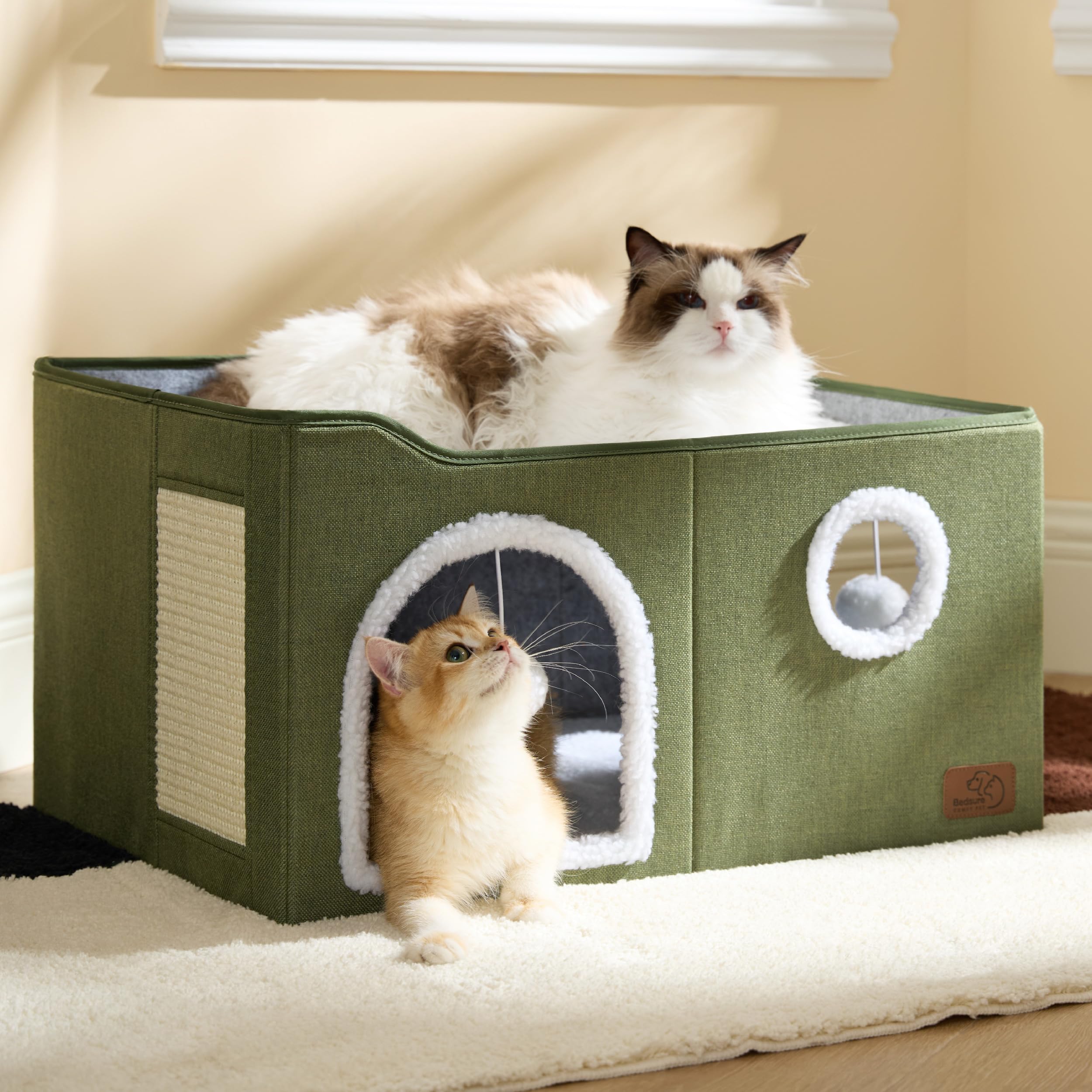 Bedsure sisal scratching board adds a tactile scratching option.