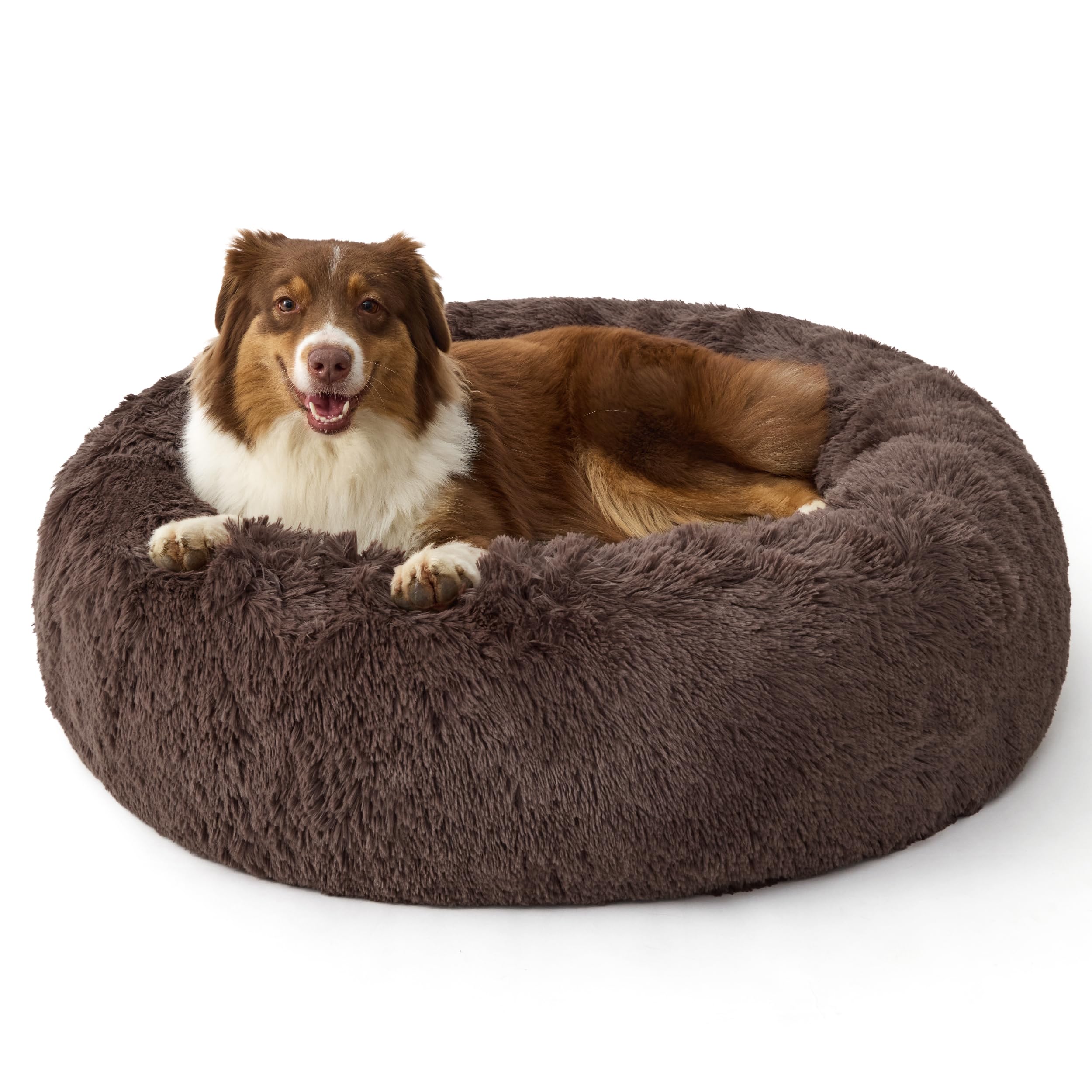 Bedsure SupportMax donut bed close-up showing plush faux fur for cozy, secure lounging.