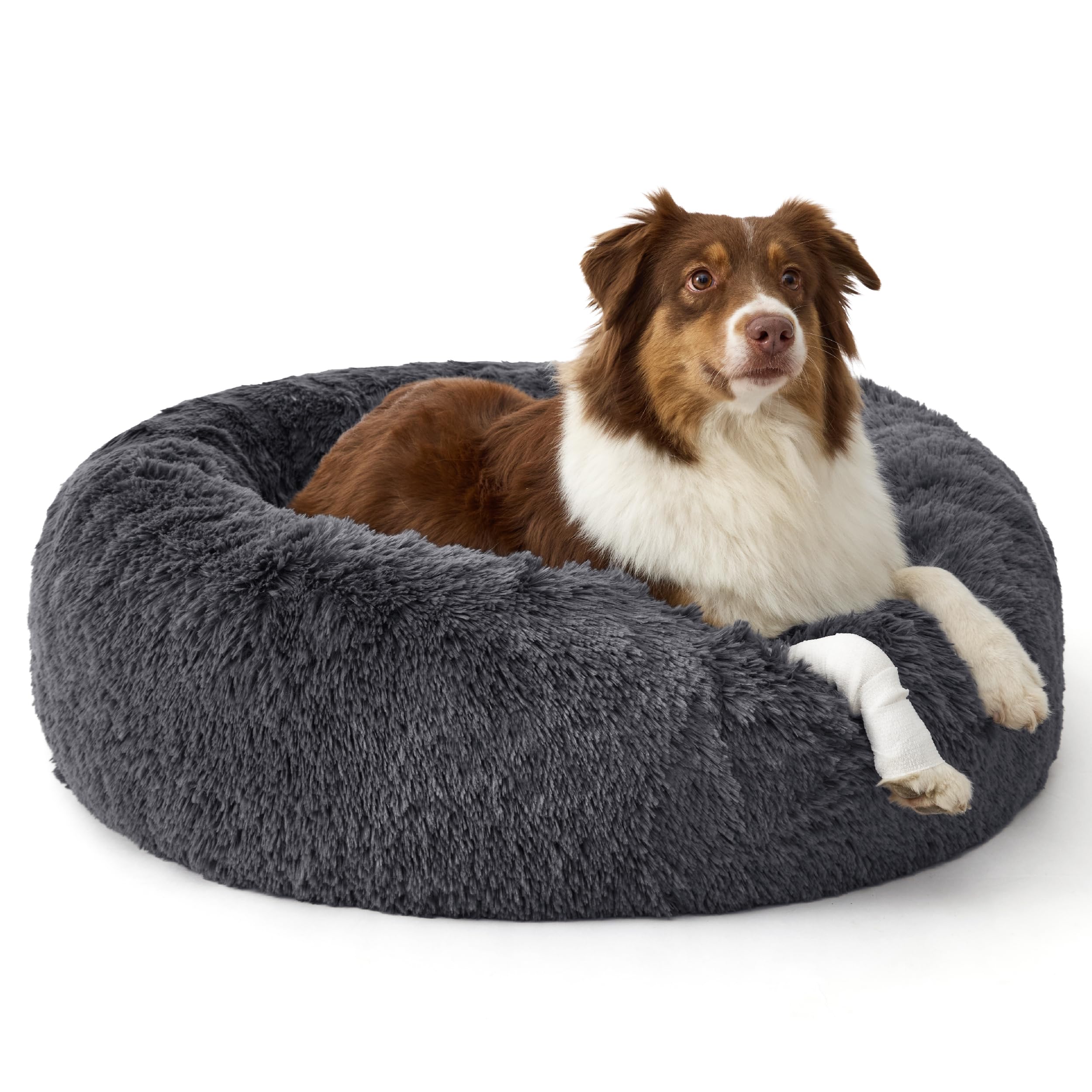 Bedsure SupportMax donut round plush bed with cozy cover for large dogs.
