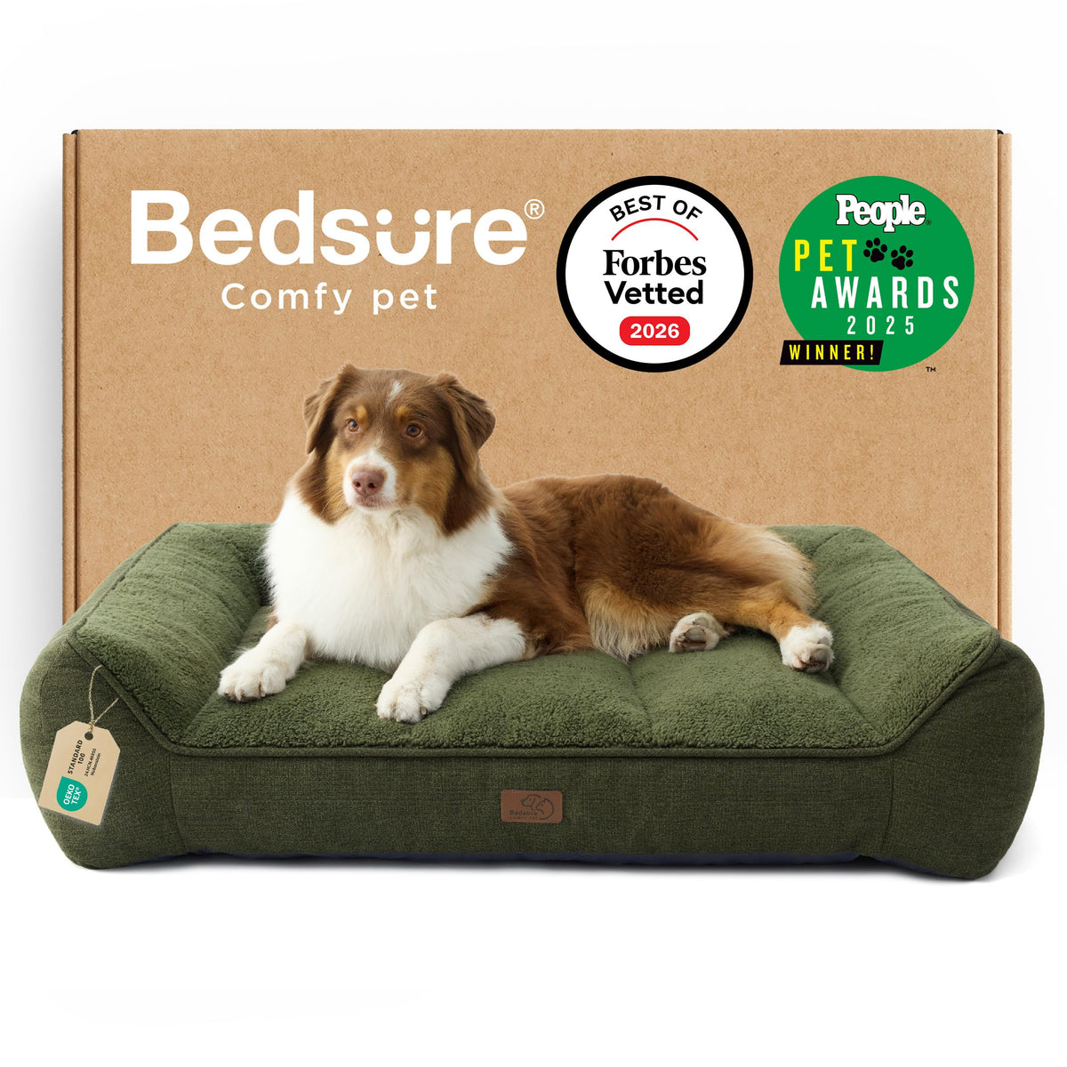 Bedsure SupportMax orthopedic bed front view in green, ideal for joint support in large dogs.