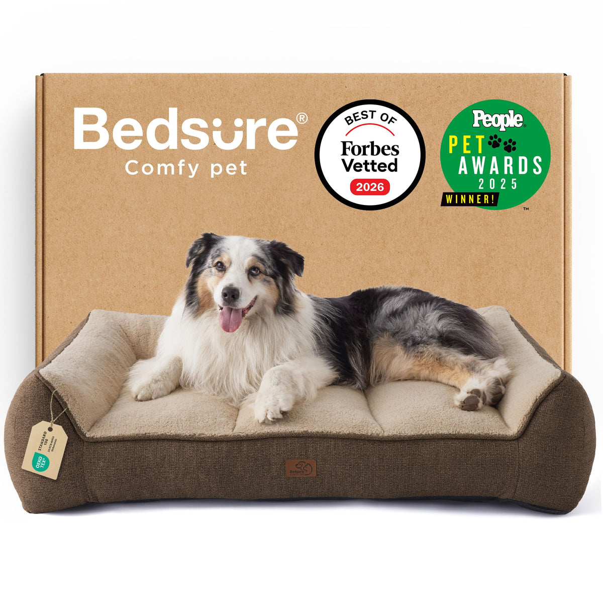 Bedsure SupportMax XL front view with orthopedic design and plush sherpa warmth.