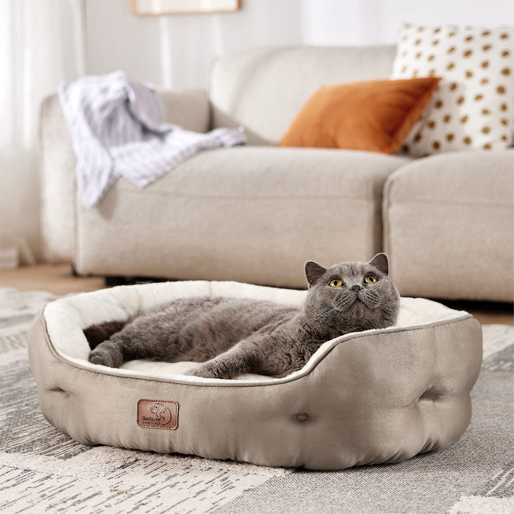 Bedsure taupe round bed fits small pets and compact spaces