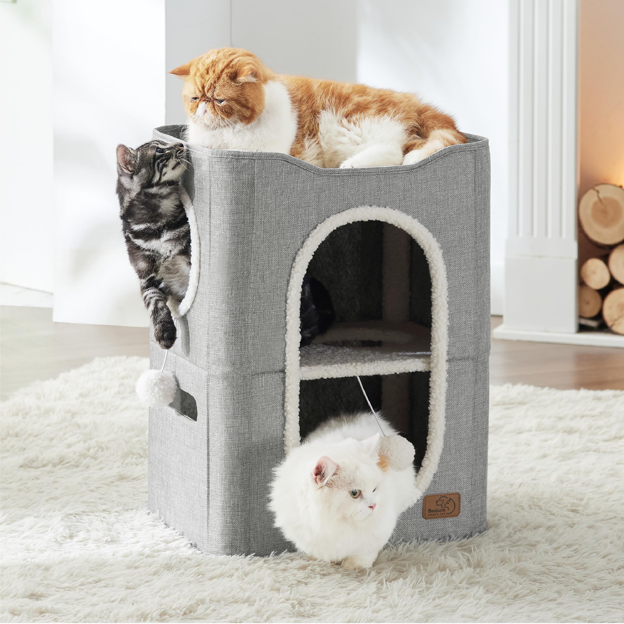 Bedsure Cat House dimensions 23x18x14 inches fit in living rooms and bedrooms.