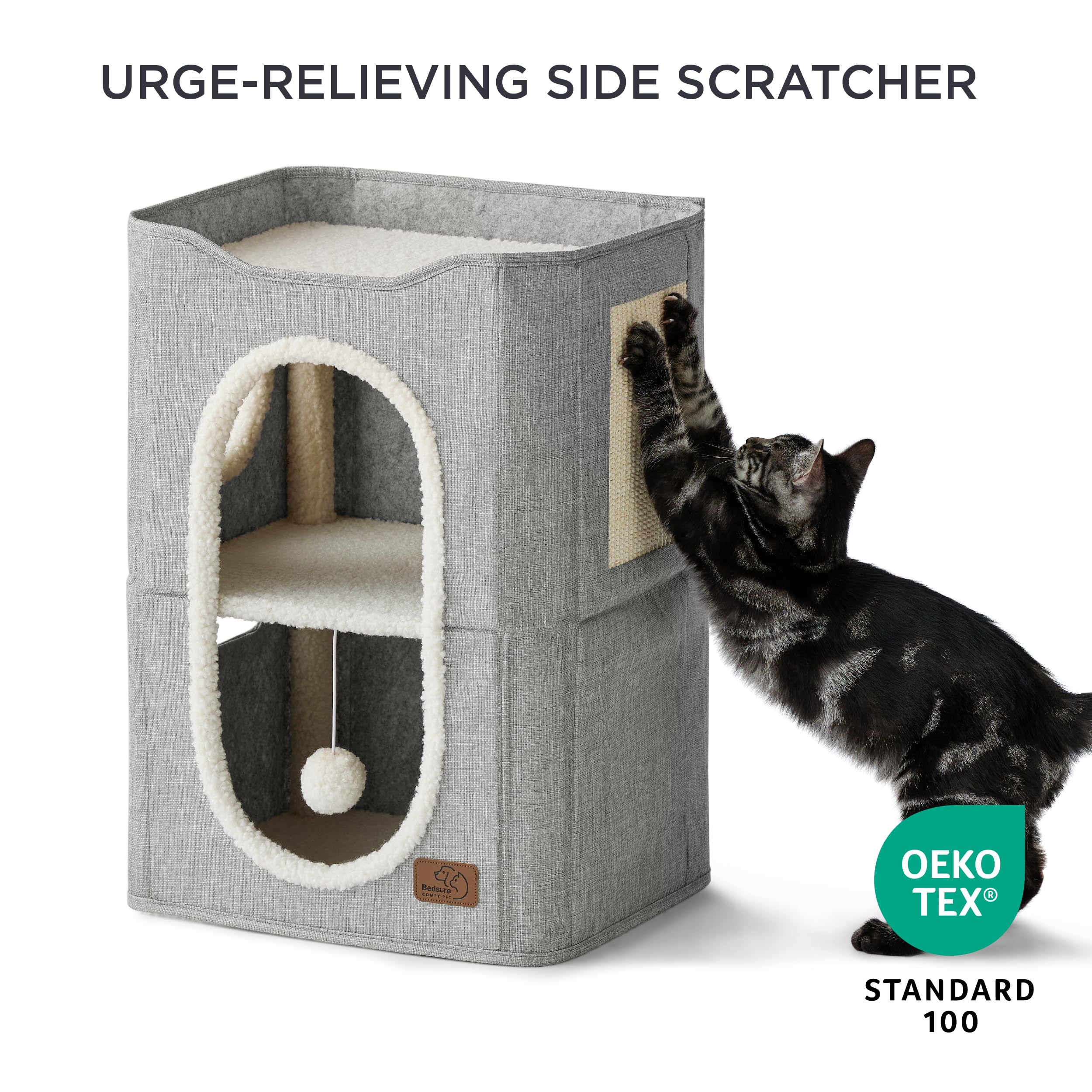 Bedsure Two-Story Cat House private hideaway gives cats a snug retreat.
